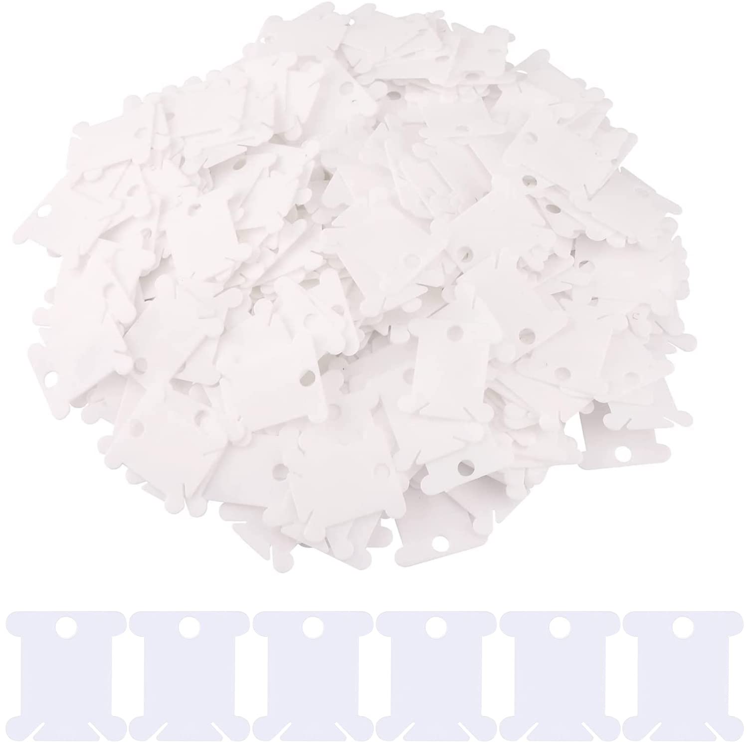 50pcs White Plastic Floss Bobbins - Embroidery Thread Organizer Cards with Floss Winder for DIY Sewing & Craft Storage - Perfect for Cross Stitch, Needlework & Handmade Projects