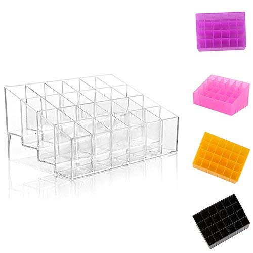 24-Slot Acrylic Lipstick Organizer - Clear Cosmetic Display Rack for Lip Gloss & Makeup Storage | Perfect for Vanity, Bathroom Counter & Travel Makeup Organization