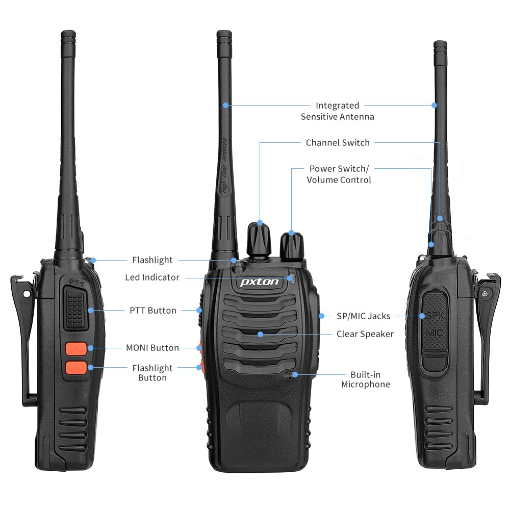 Long Range Walkie Talkies for Adults - Rechargeable Two Way Radios with Upgraded Earpiece, 6-Way Multi Gang Charger & Li-ion Battery (6 Pack) - Perfect for Outdoor Adventures, Construction Sites, and Emergency Communication