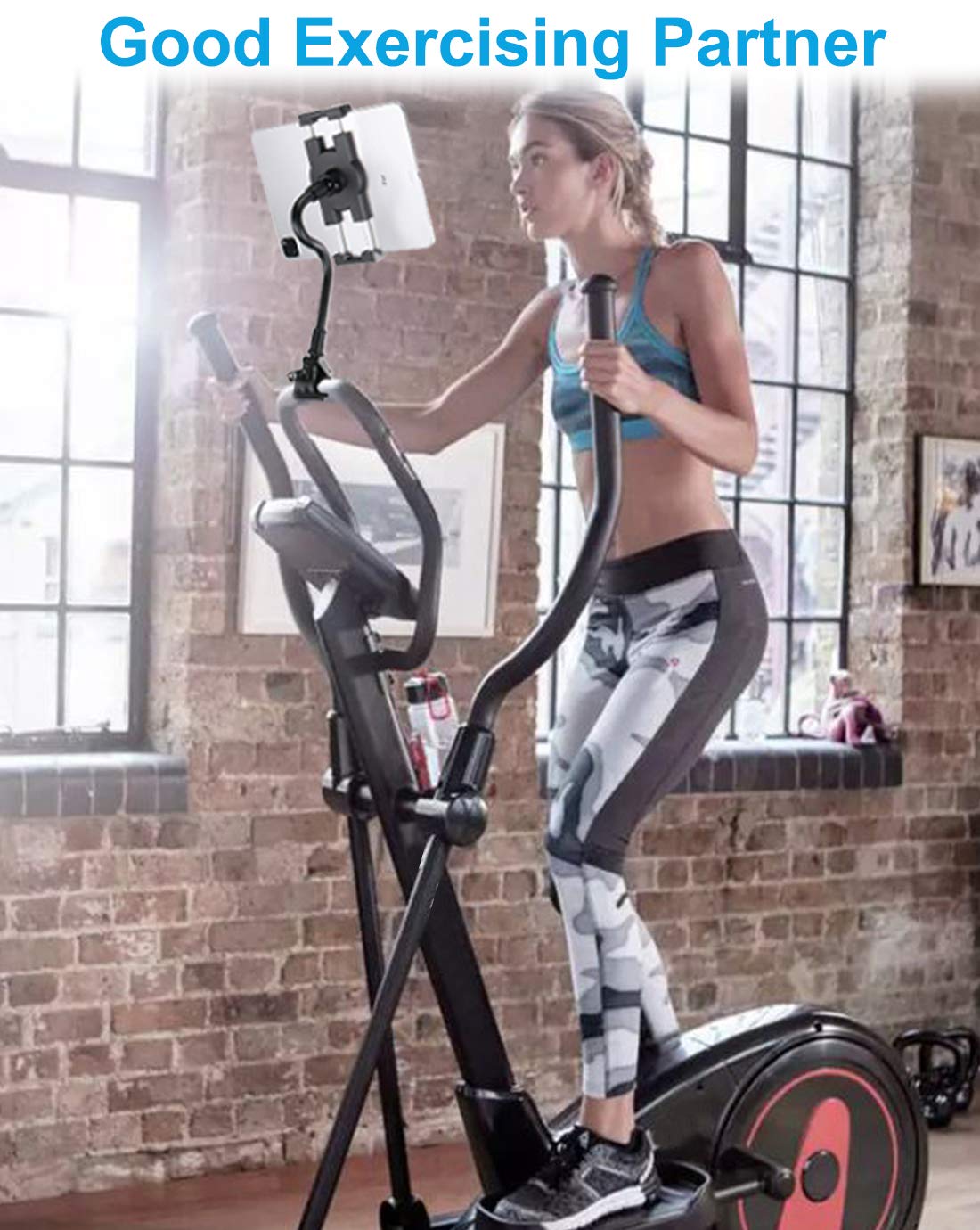 Woleyi Adjustable Gooseneck Tablet Holder for Spin Bike & Peloton - Universal Exercise Bike Handlebar Mount for iPad Pro/Air/Mini, Galaxy Tablets (4.7-13 Inch) - Perfect for Home Gym, Cycling Workouts & Treadmill Training