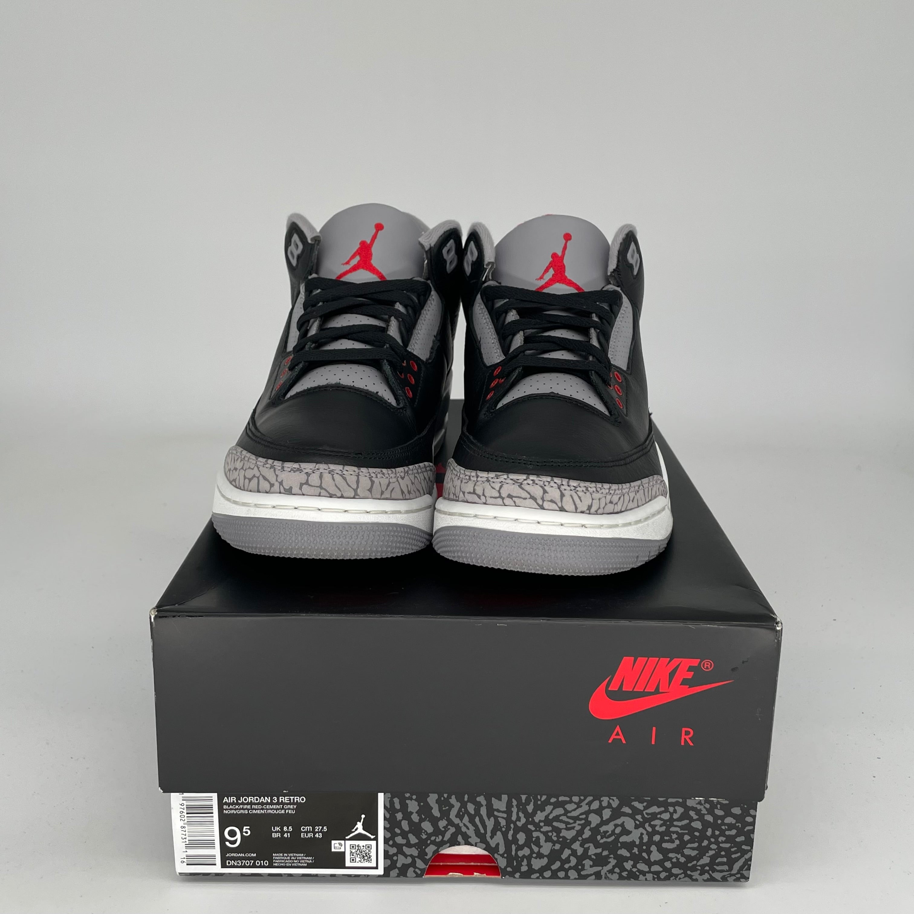 AIR JORDAN 3 Retro Black Cement Men's Basketball Shoes Size 9.5 - DN3707-010 | Authentic Sneakers for Streetwear, Casual & Sports Performance