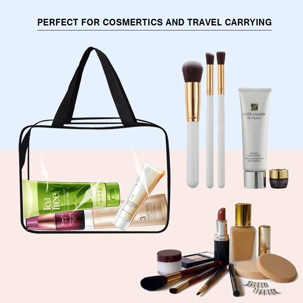 **DIVHUK 3-Piece Clear Plastic Cosmetic Bag Set - Waterproof Travel Toiletry Pouch with Zipper & Handle for Makeup Brushes & Essentials - Perfect for Women's Air Travel, Gym, and Daily Organization (Transparent)**