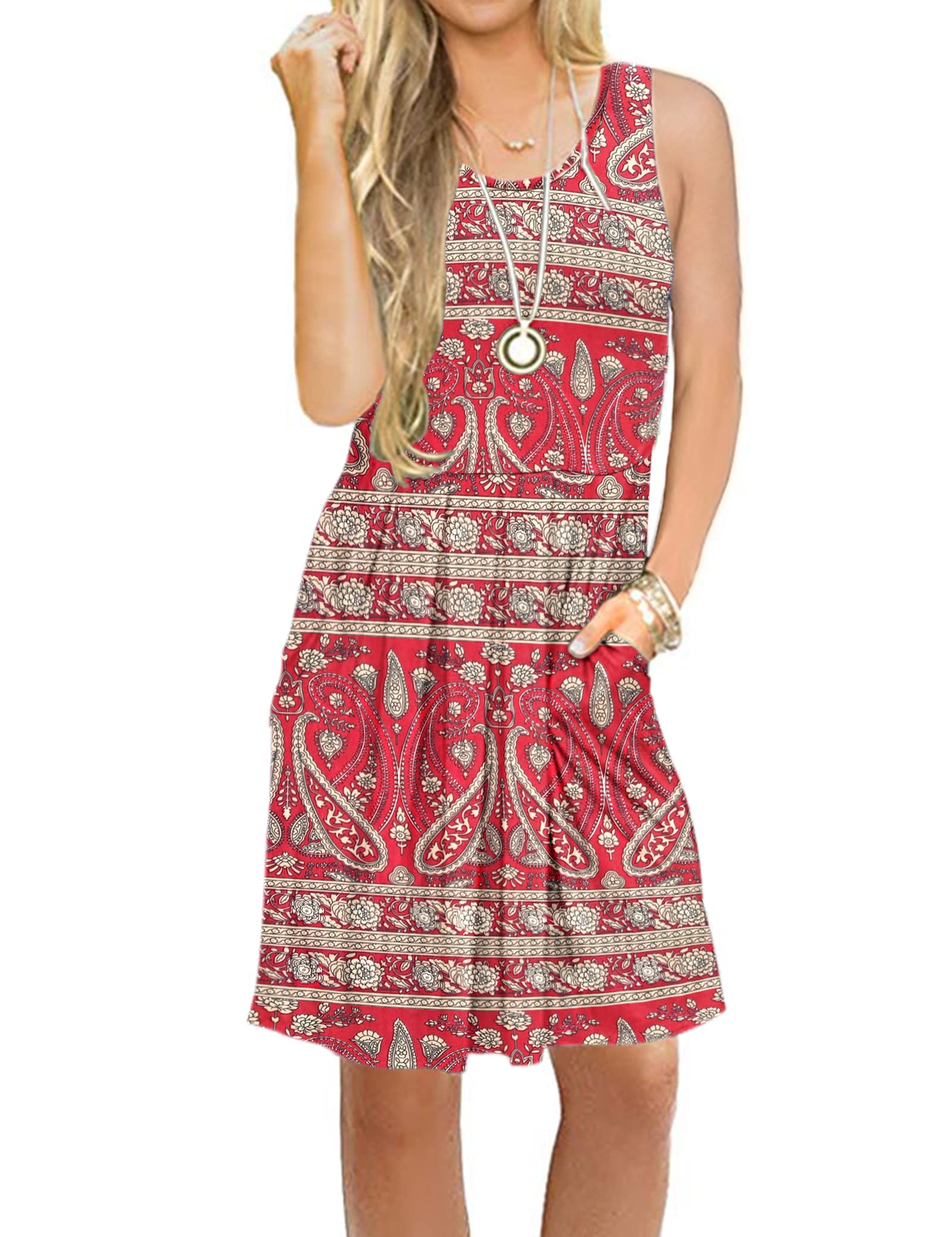 Stylish AUSELILY Women's Summer Casual T-Shirt Dress - Beach Cover Up, Plain Pleated Tank Dress for Outing, Vacation & Daily Wear