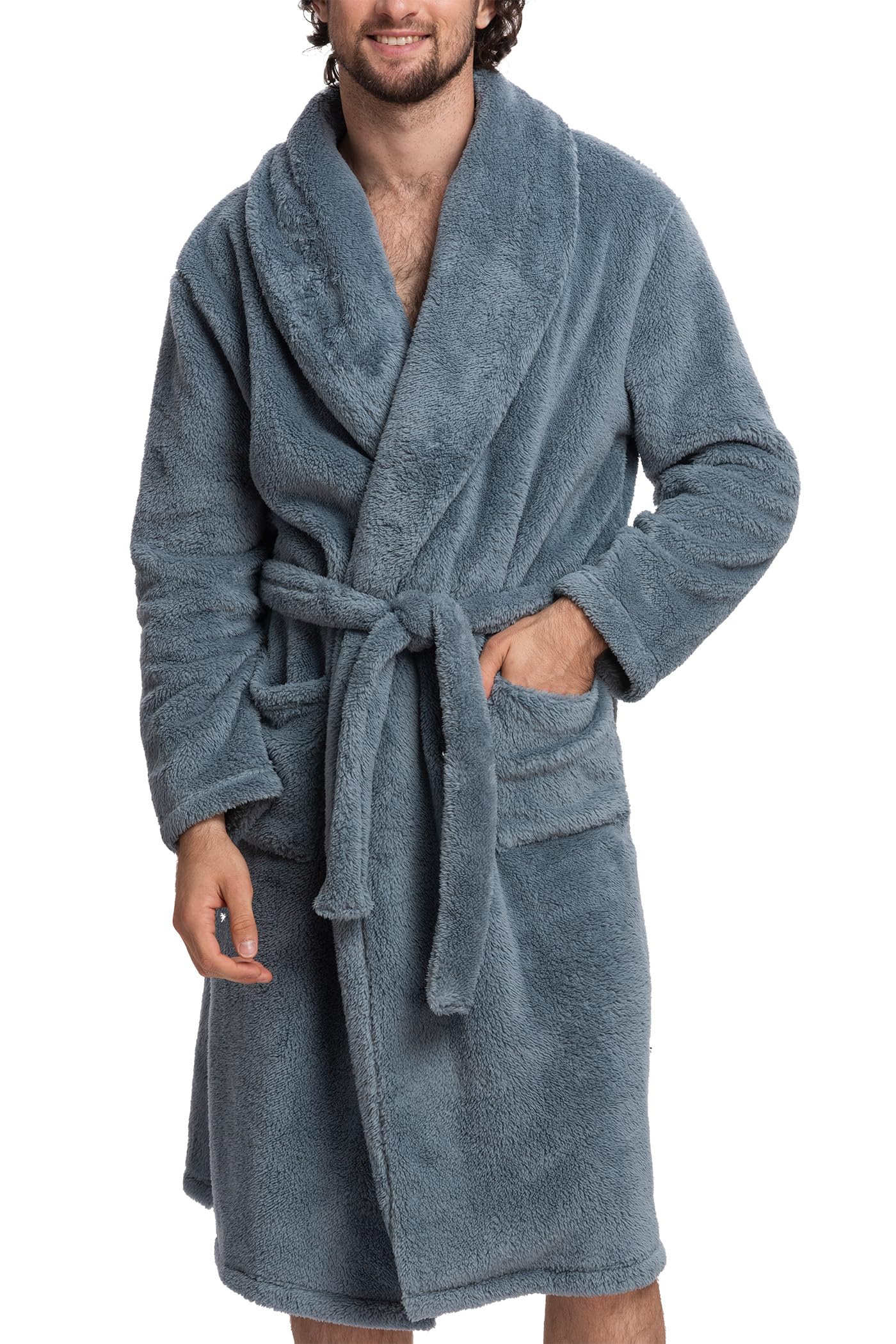 Mad Dog Men's Fleece Sherpa Robe - Soft Fluffy Bathrobe for Men, Lightweight Full Length Winter Robe, Cozy House Coat for Lounging, Spa Days & Cold Weather Comfort