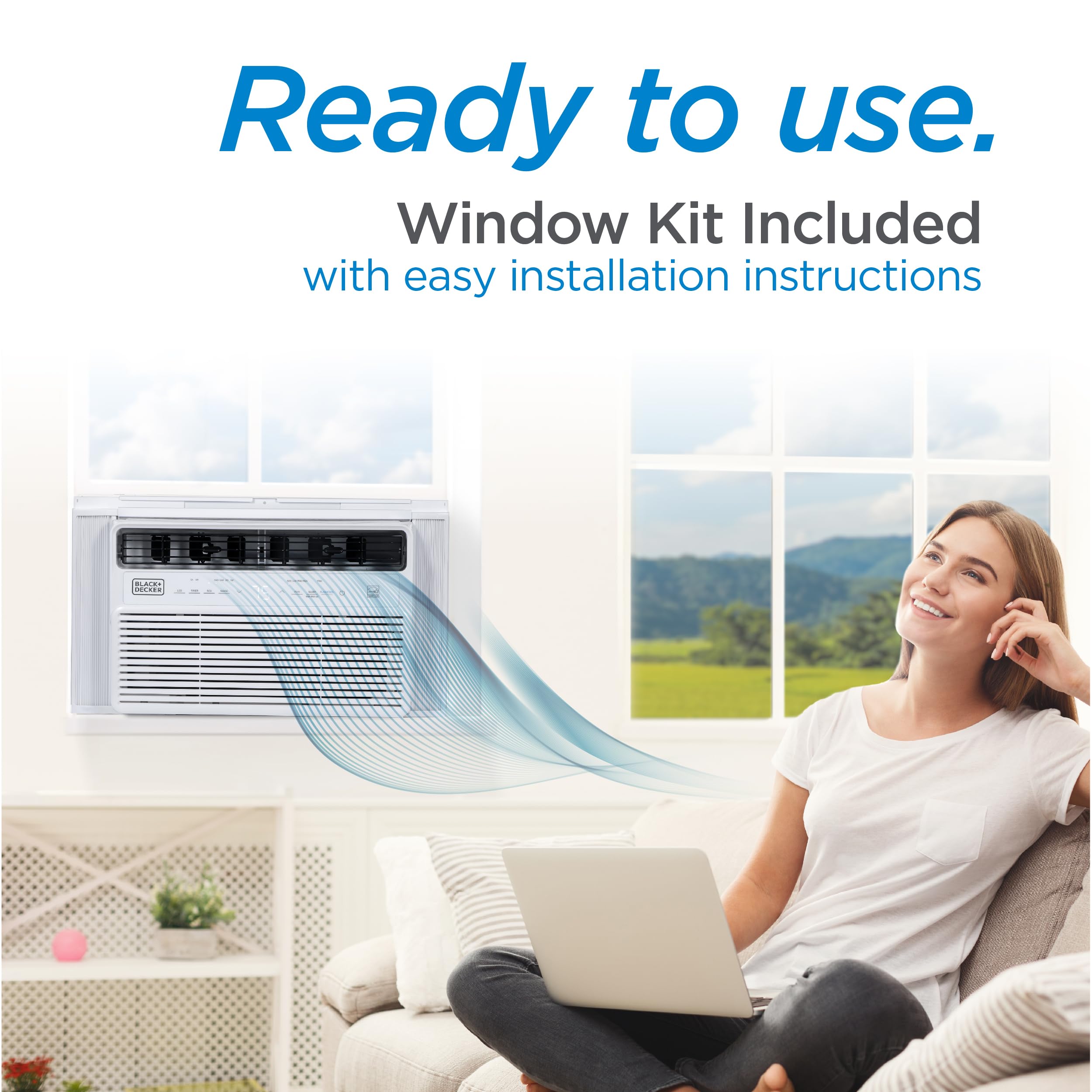 BLACK+DECKER 8,000 BTU Inverter Window Air Conditioner - ENERGY STAR Certified Cooling for Rooms Up to 350 Sq.Ft - Quiet Operation with Full Function Remote - Perfect for Bedrooms, Home Offices & Small Apartments (White)
