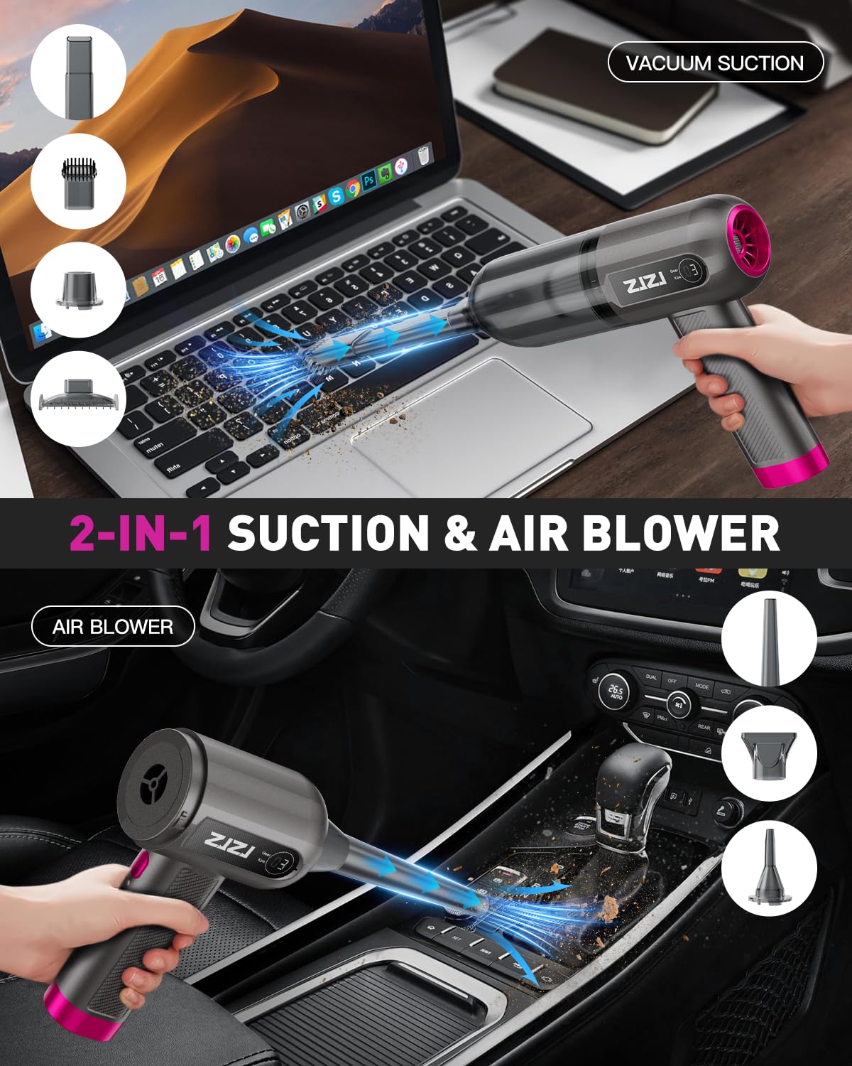 Cordless Handheld Car Vacuum Cleaner - 15000PA High Power Portable Vacuum with 3 Speed Settings, Digital Display & Rechargeable Battery | Perfect for Car Cleaning, Pet Hair Removal & Home Use