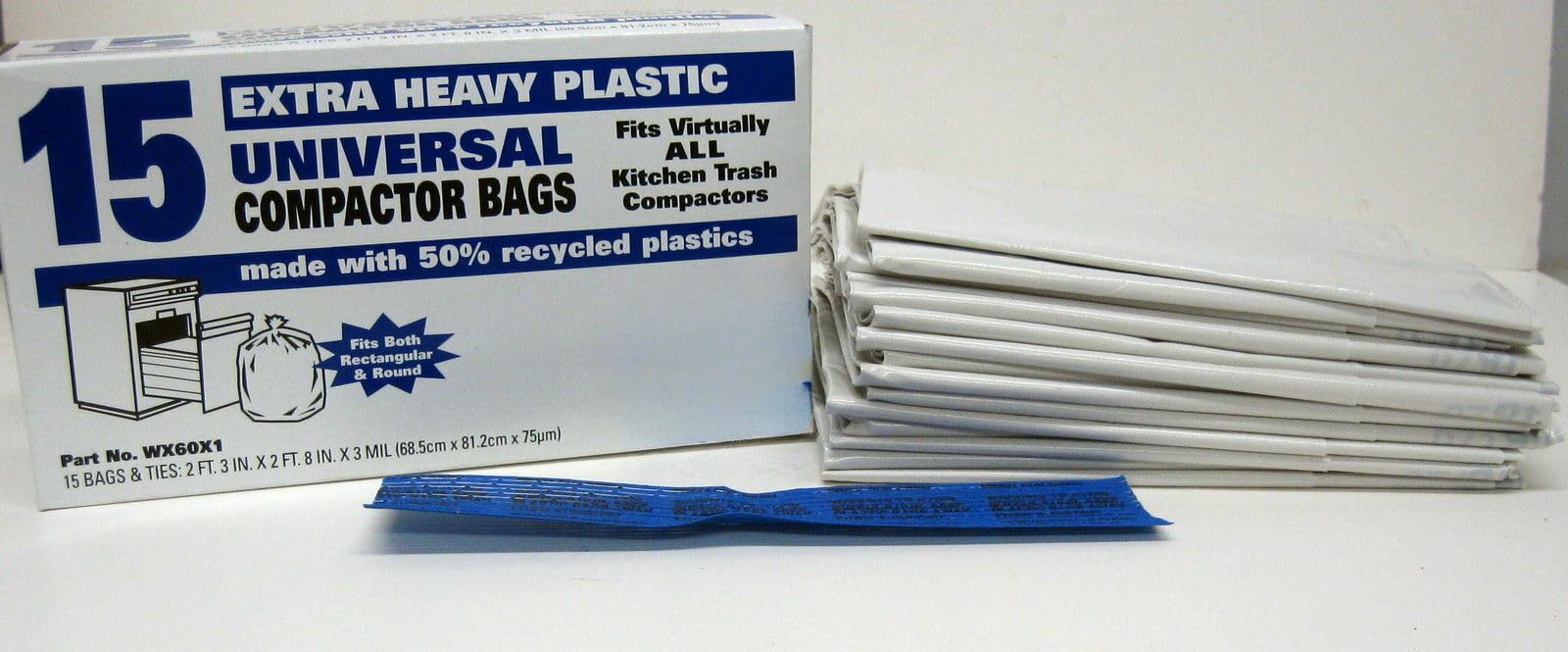 GE Universal Trash Compactor Bags WX60X1 - 15 Count Box | Replacement for WC60X5015 | Durable Plastic Bags for Kitchen Waste Disposal & Compactor Maintenance