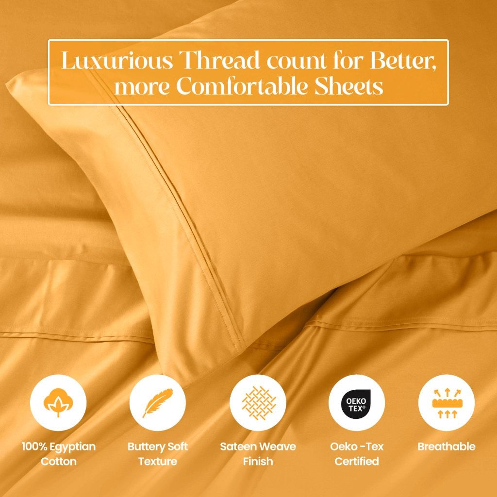 Luxury 1200 Thread Count Egyptian Cotton Deep Pocket Bed Sheet Set - Queen Size, Soft & Breathable for Ultimate Comfort - Perfect for Master Bedroom, Guest Room & Hotel Use
