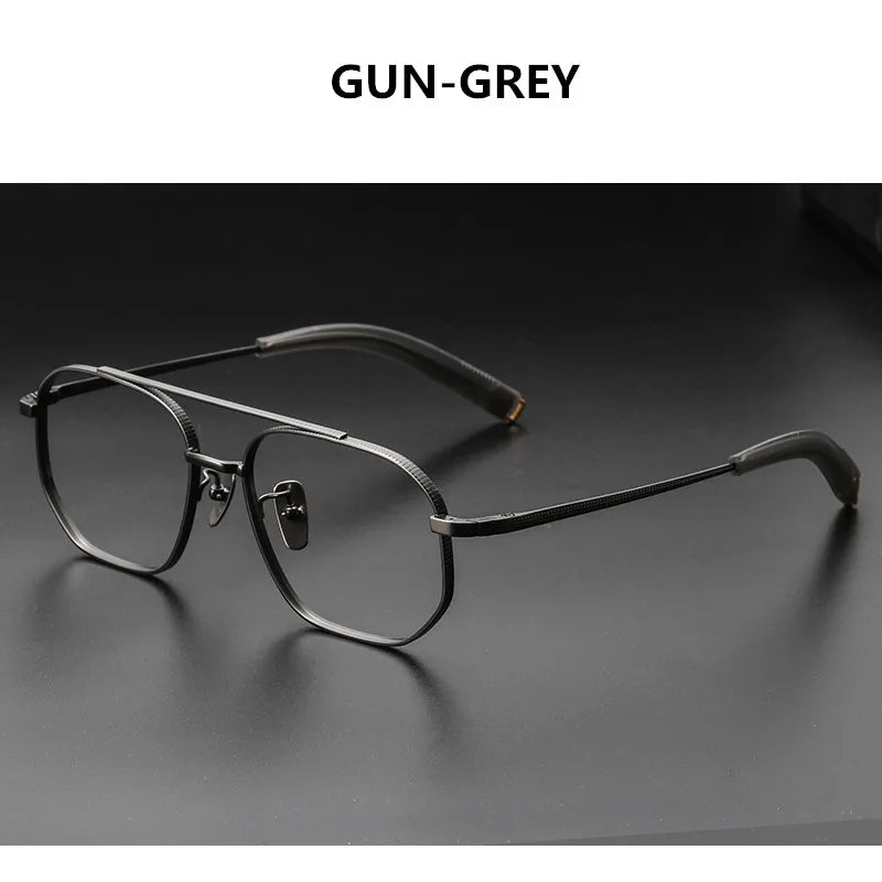 Aimee Unisex Full Rim Big Square Double Bridge Titanium Eyeglasses 5816 - Lightweight Durable Frame for Work, Reading & Fashion (Black/Gold)