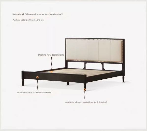 Solid Oak Wood American Soft Back Bed - Durable & Stylish Bed Frame for Bedroom, Guest Room, or Master Suite