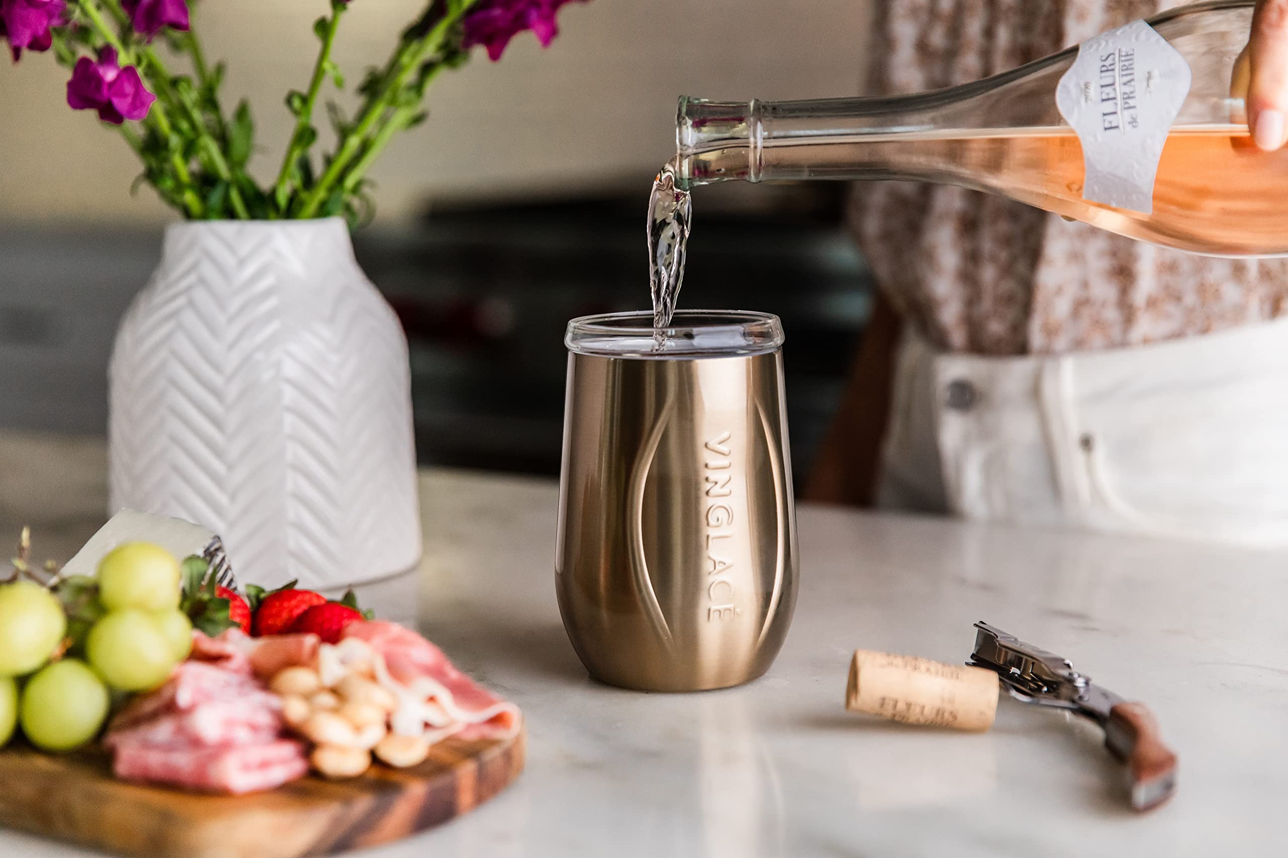 Vinglacé 10 oz Stainless Steel Stemless Wine Glass - Insulated Copper Wine Tumbler with Glass Insert & Sip Lid - Perfect for Outdoor Picnics, Parties & Home Entertaining