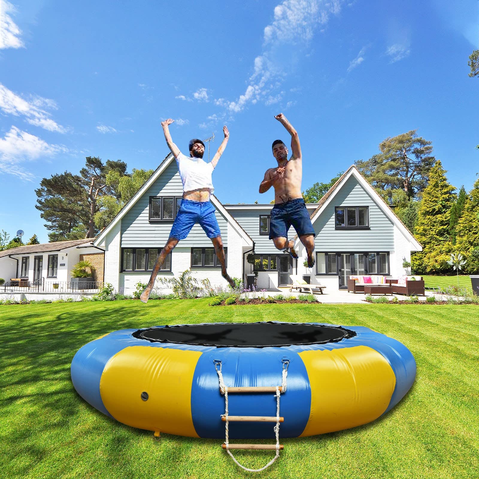 10FT Inflatable Water Trampoline with Slide - Portable Bounce Swim Platform for Lakes, Pools & Calm Seas - Perfect for Water Sports, Swimming & Family Fun - Great for Kids, Teens & Adults