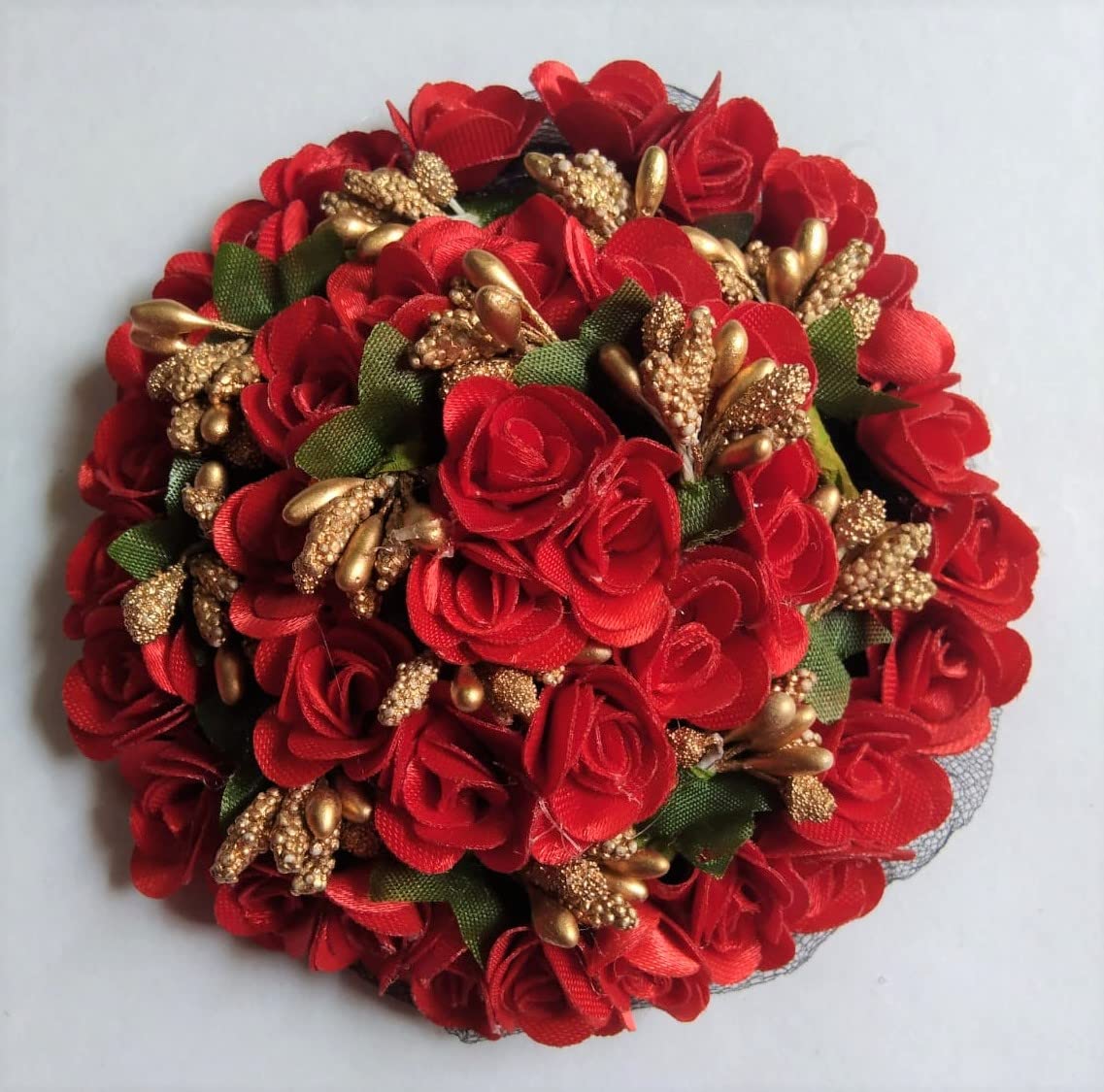Ruchi Velvet Flower Full Juda Bun Hair Gajra Accessory for Women - Red (Pack of 1) | Perfect for Weddings, Parties & Indian Traditional Outfits