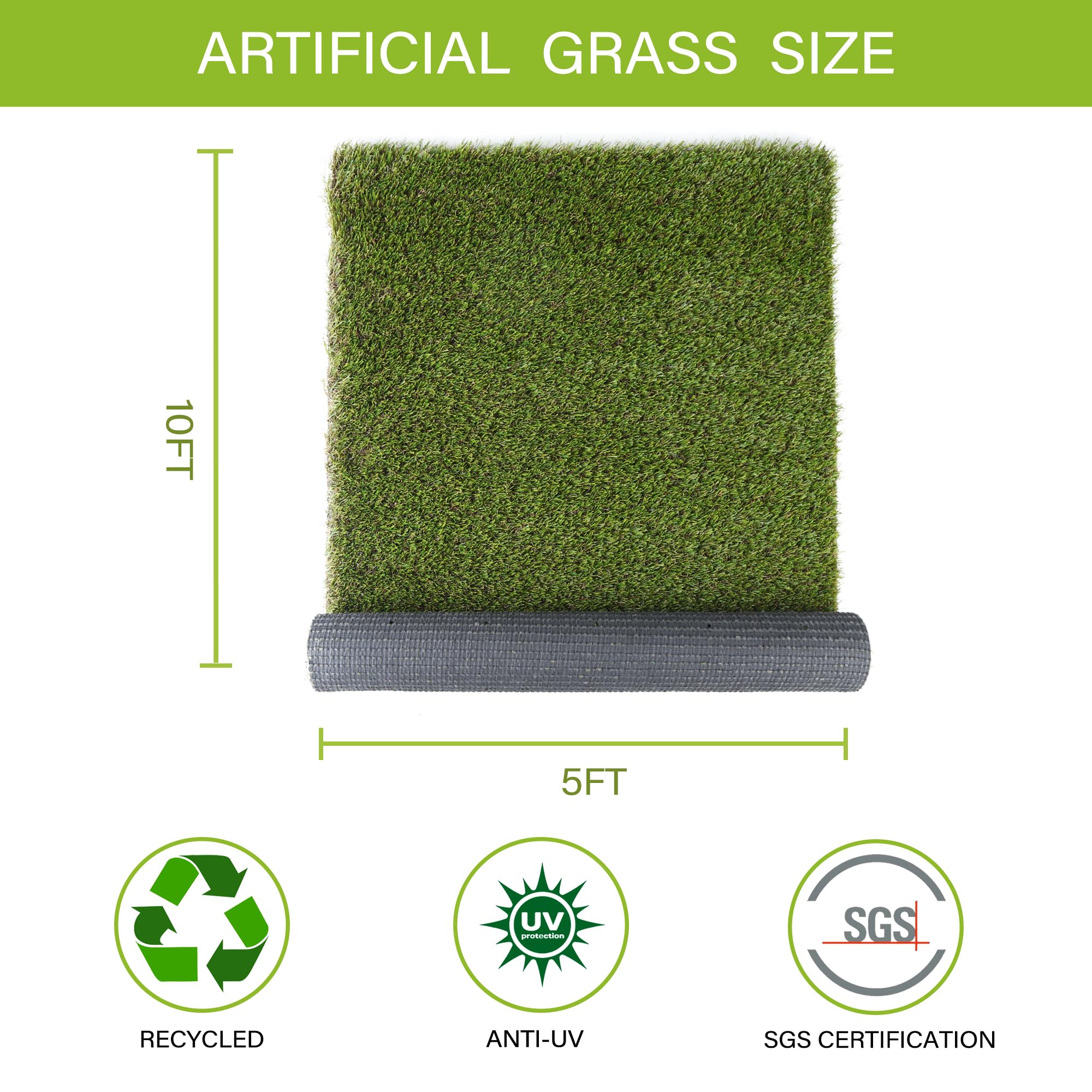 Premium 5x10 FT Artificial Grass Pee Pads for Dogs - Indoor/Outdoor Potty Training Turf Mat, Durable Fake Grass Rug for Puppy & Dog Training - Perfect for Balcony, Patio, Kennel & Garden Use
