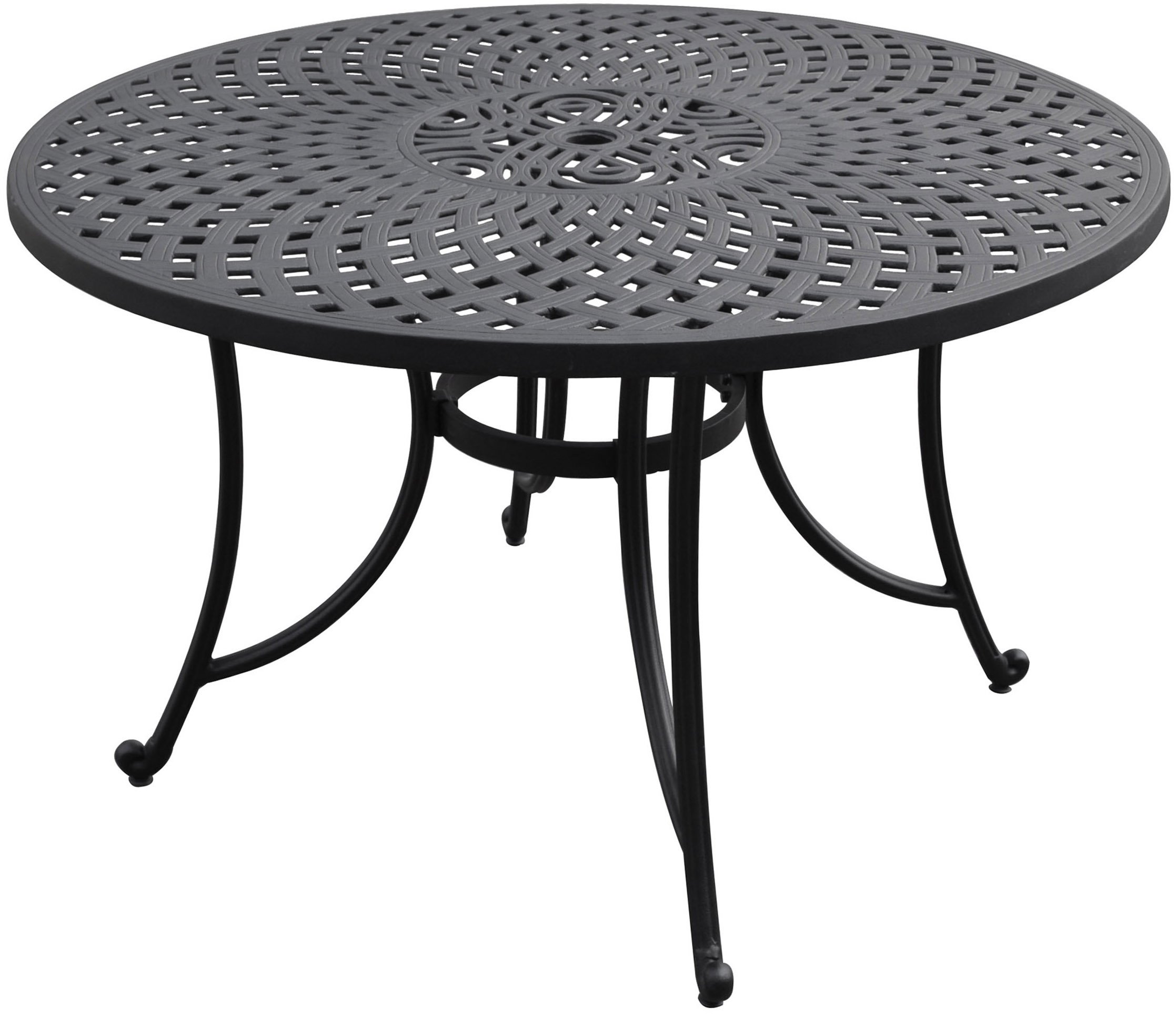 Crosley Sedona 46 Inch Round Black Cast Aluminum Outdoor Dining Table with Umbrella Hole - Weather-Resistant Patio Furniture for Backyard, Garden & Poolside Dining
