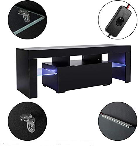 Modern TV Stand with LED Lights & Storage Drawers - 60 Inch Entertainment Center for Living Room, Home Theater - Black TV Cabinet for Flat Screen TVs | Perfect for Movie Nights & Gaming Setup