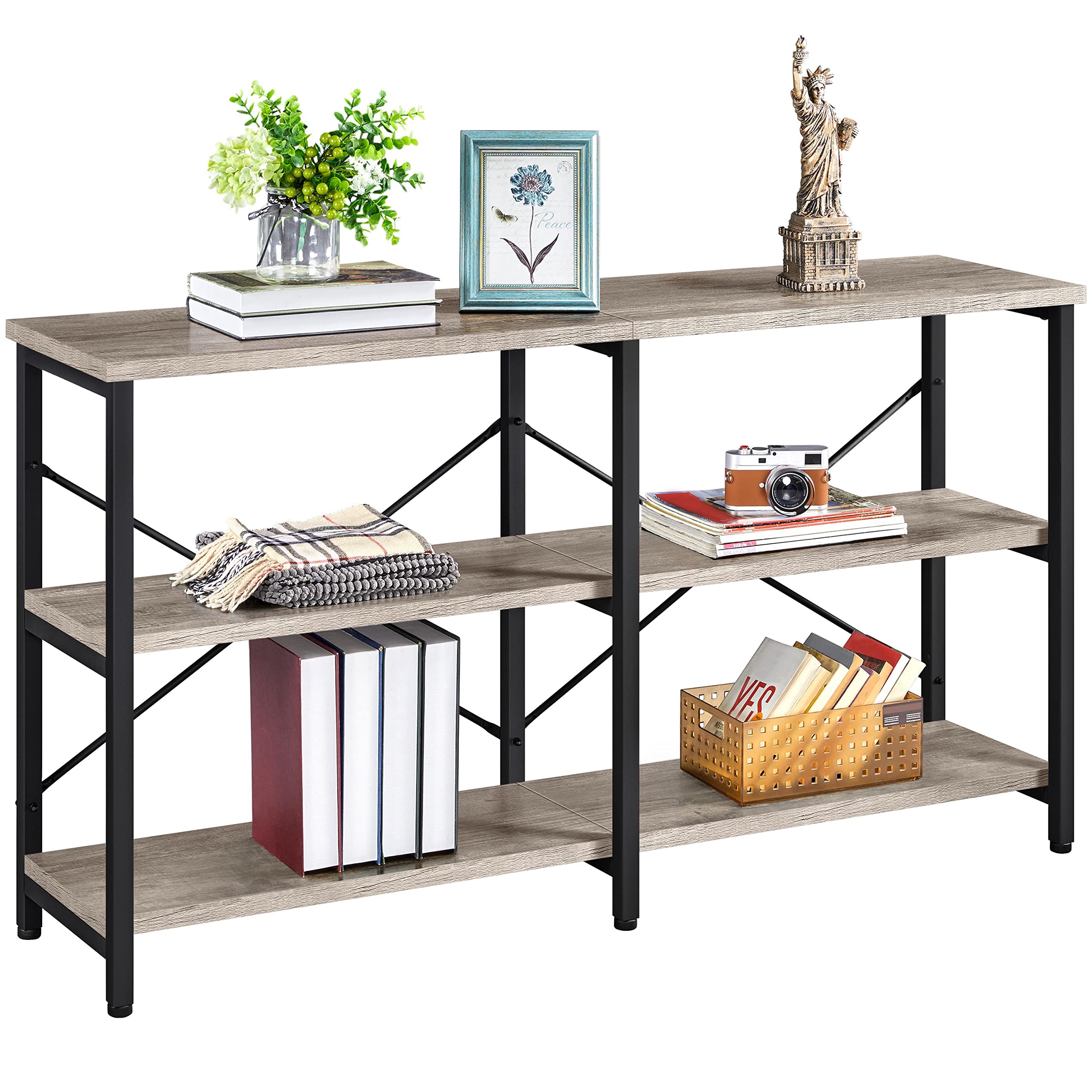 Yaheetech 55 Inch Industrial Console Table with 3-Tier Storage Shelves, Entryway Sofa Table for Living Room, Hallway & Bedroom - Gray | Perfect Behind Couch Table for Small Spaces & Home Organization