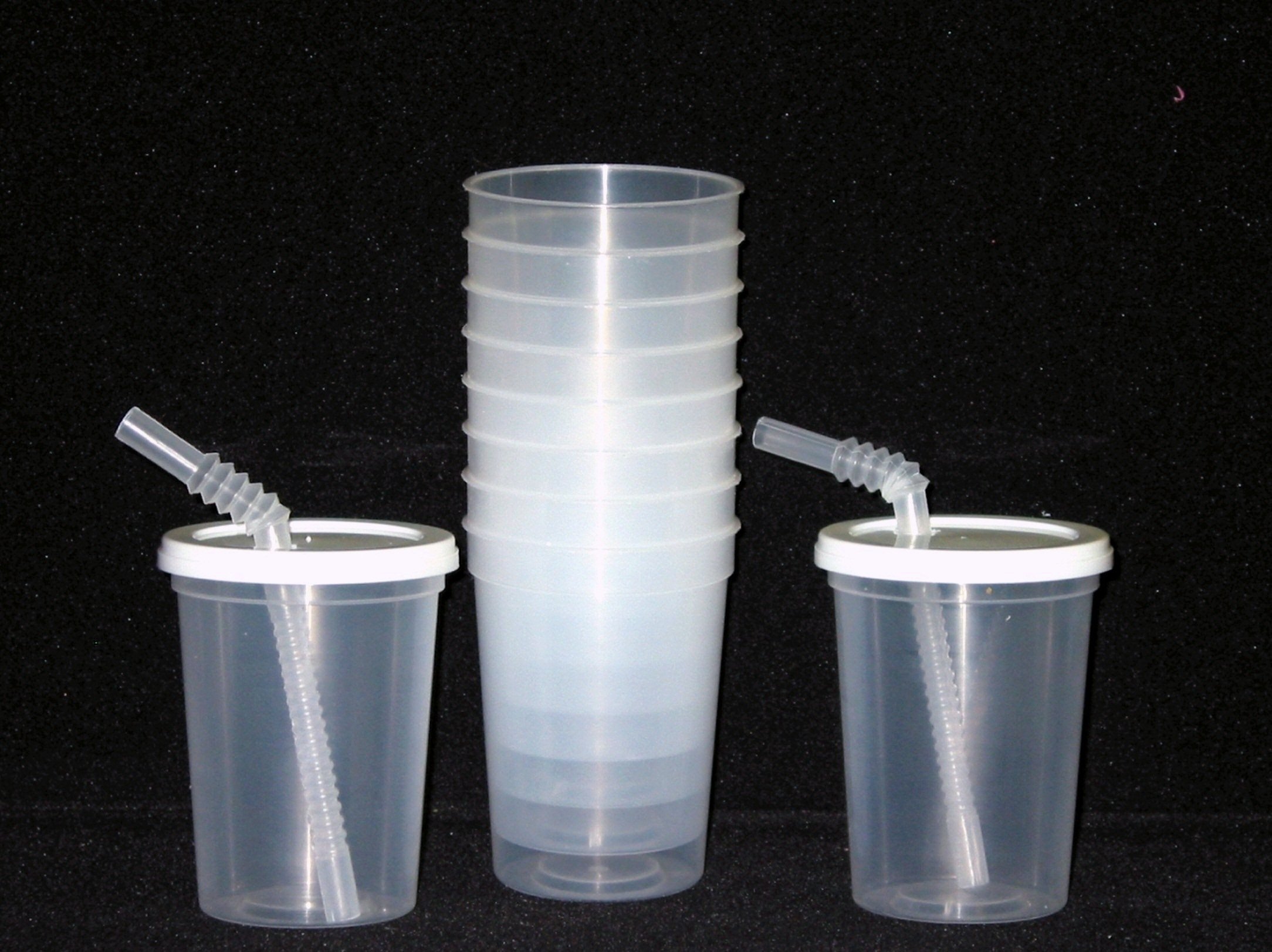 12oz Small Plastic Drinking Cups with Lids & Straws - 100 Pack Disposable Natural Tumbler for Parties, Picnics, BBQs, and Outdoor Events