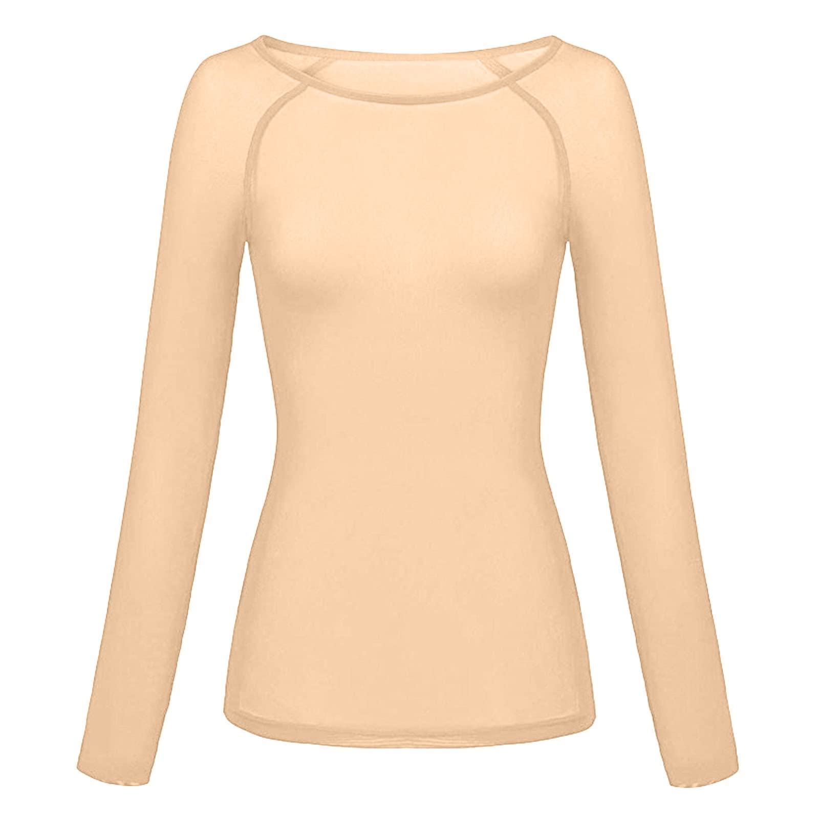 Women's Solid Sheer Long Sleeve Seamless Arm Shaper Top - Mesh Blouse & T-Shirt (Size Small) | Slimming Shapewear for Everyday Wear, Layering & Special Occasions