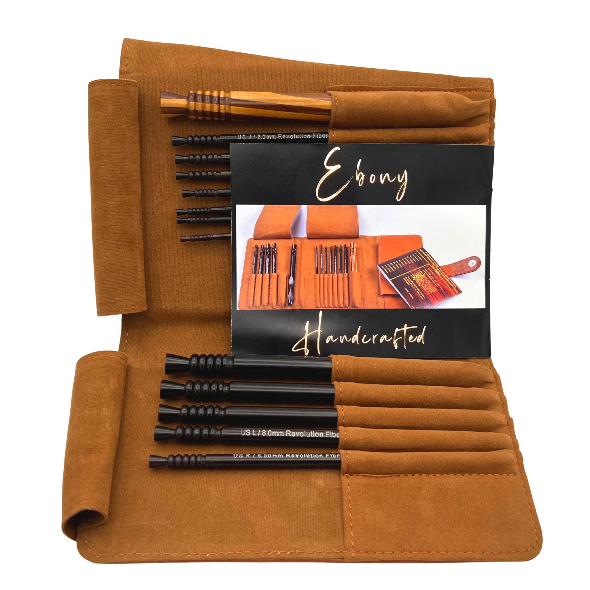 Premium Ebony Wood 7-Piece Crochet Hook Set with Leather Carrying Case | 13 Sizes (US E-P) | Perfect for Knitting, Crocheting, and DIY Craft Projects