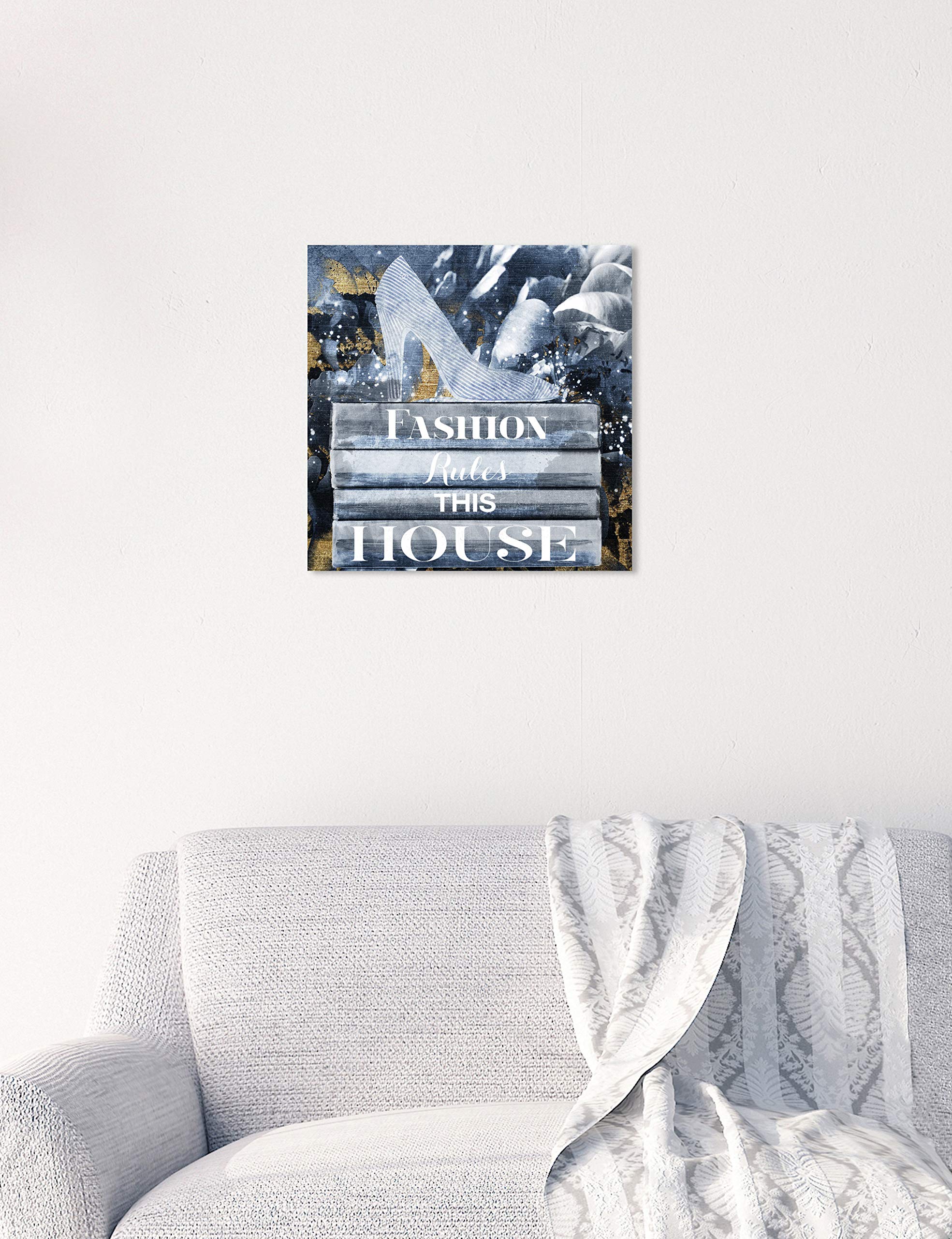 Oliver Gal Artist Co. 'Fashion Rules' Glam Wall Art Canvas Print - 12x12 Inches Gray & Gold Home Decor - Perfect for Living Room, Bedroom & Office Wall Decor