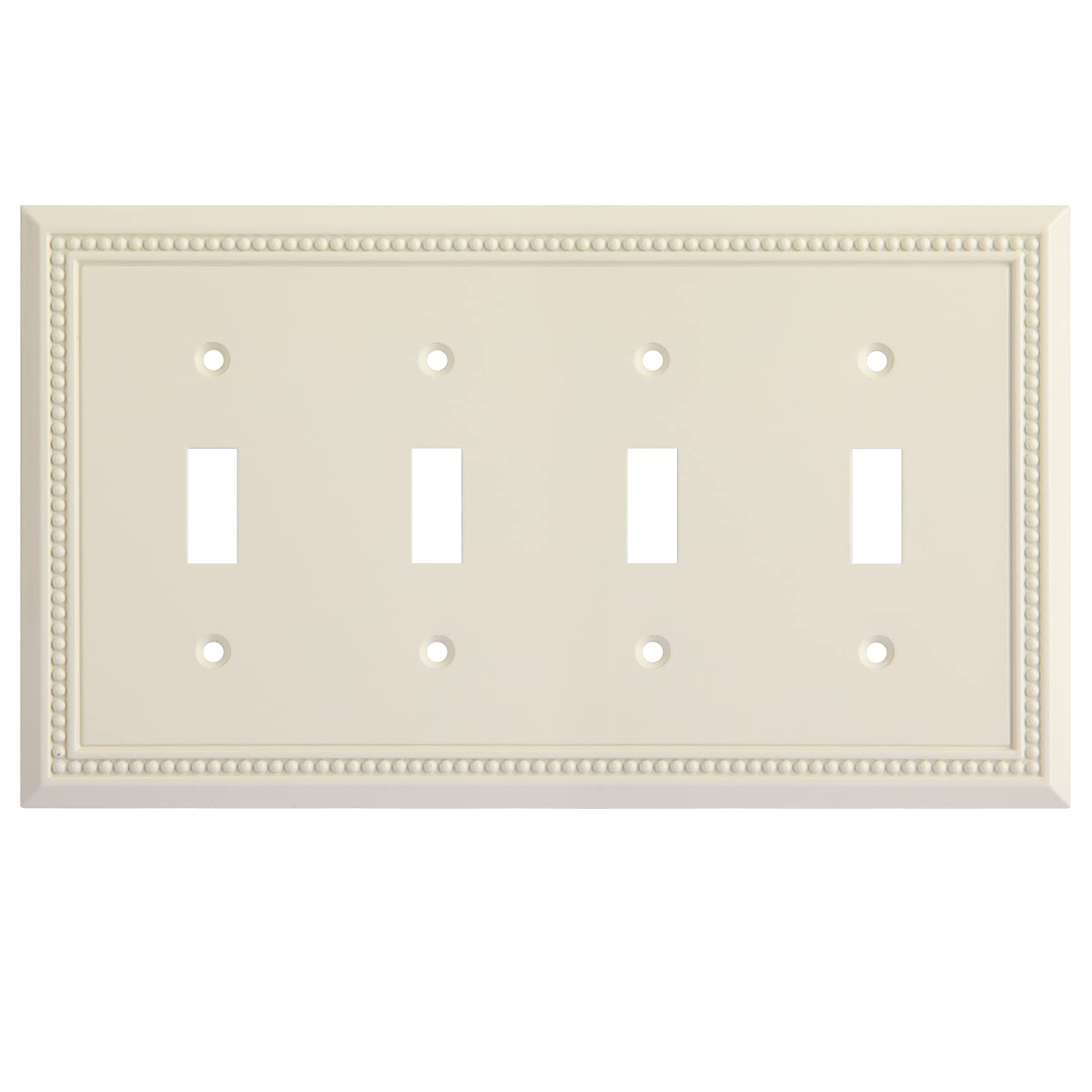 Heavy Duty Decorative Wall Plate Outlet Cover - Sunken Pearls Design, Quad Toggle Switch Plate, Light Almond - Perfect for Living Room, Bedroom & Office Decor