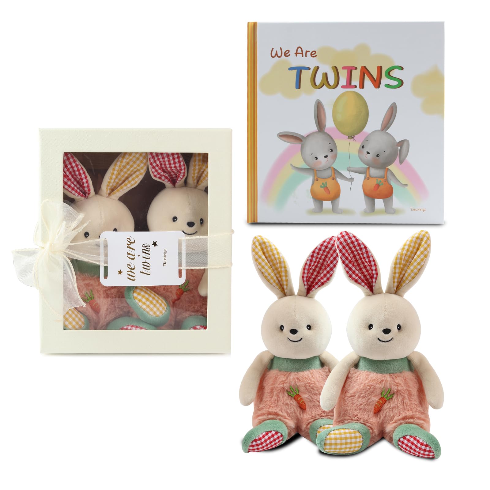 Twins Baby Gift Set for Girls and Boys - 2-Piece Plush Rabbit & Storybook | Perfect for Newborn Twin Gifts, Baby Showers, and Sibling Bonding