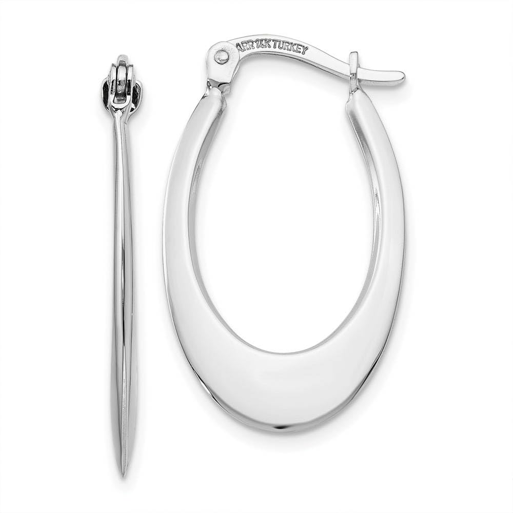 14K White Gold Black Bow Tapered Oval Hoop Earrings - 25mm (1 Inch) Elegant Dangle Earrings for Women, Perfect for Weddings, Parties & Everyday Wear