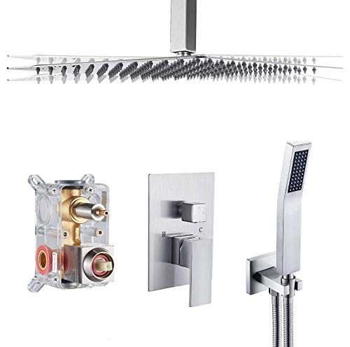 Cobbe 12 Inch Rainfall Shower System with Handheld Spray - Complete Bathroom Shower Faucet Set Including Ceiling Mount Rough-in Valve Body & Trim - Perfect for Modern Home Spa Experience and Luxury Bathroom Renovation