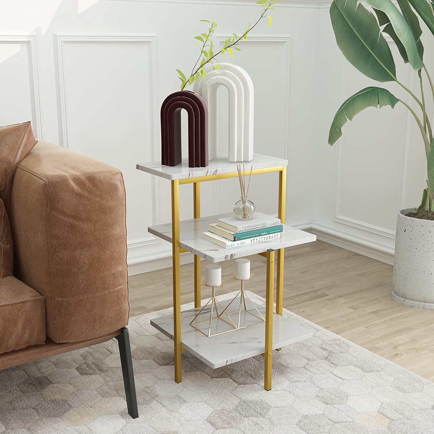 Stylish AWQM Faux Marble Coffee Table Set with 2 Side Tables - White & Gold Metal Frame 3-Piece Living Room Furniture for Apartments | Perfect for Small Spaces, Modern Decor & Entertaining Guests