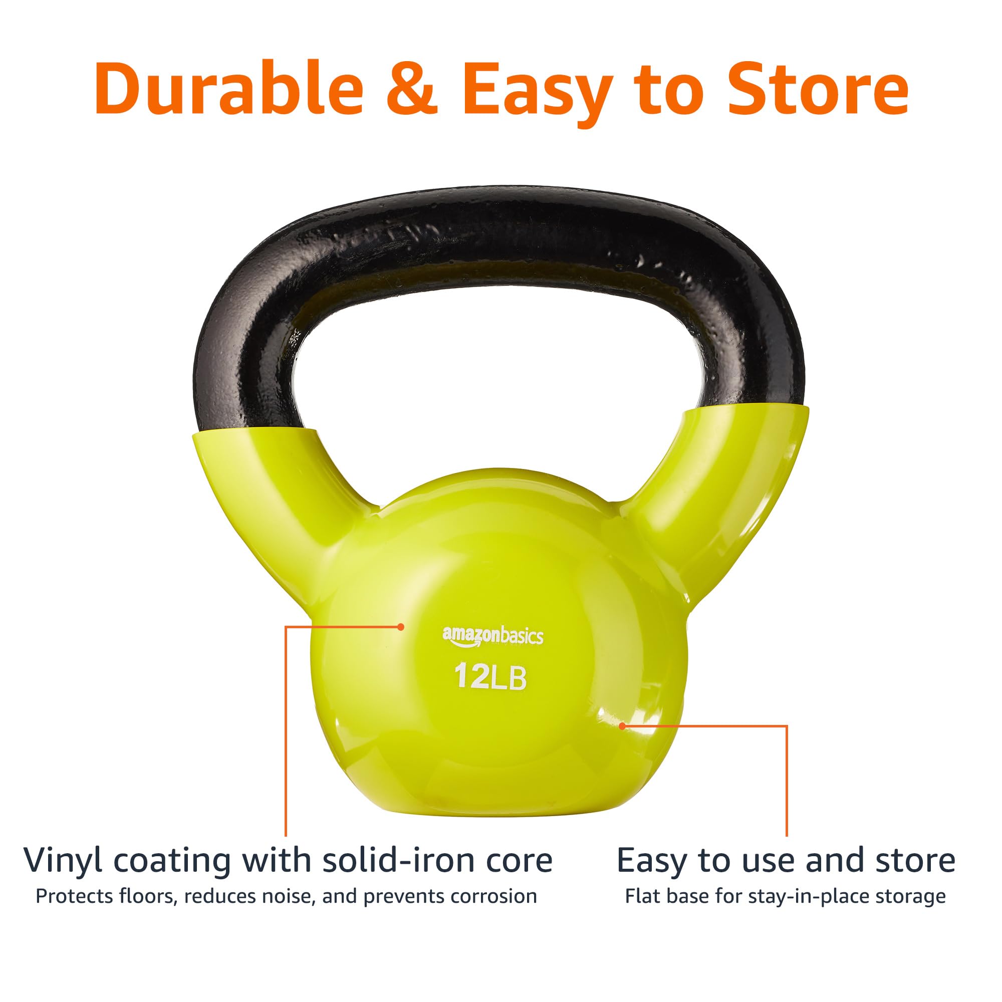 Amazon Basics Vinyl Kettlebell - 5-50 lbs Weight Options for Home Gym, Strength Training & Fitness Workouts - Ideal for CrossFit, HIIT, Yoga & Functional Training