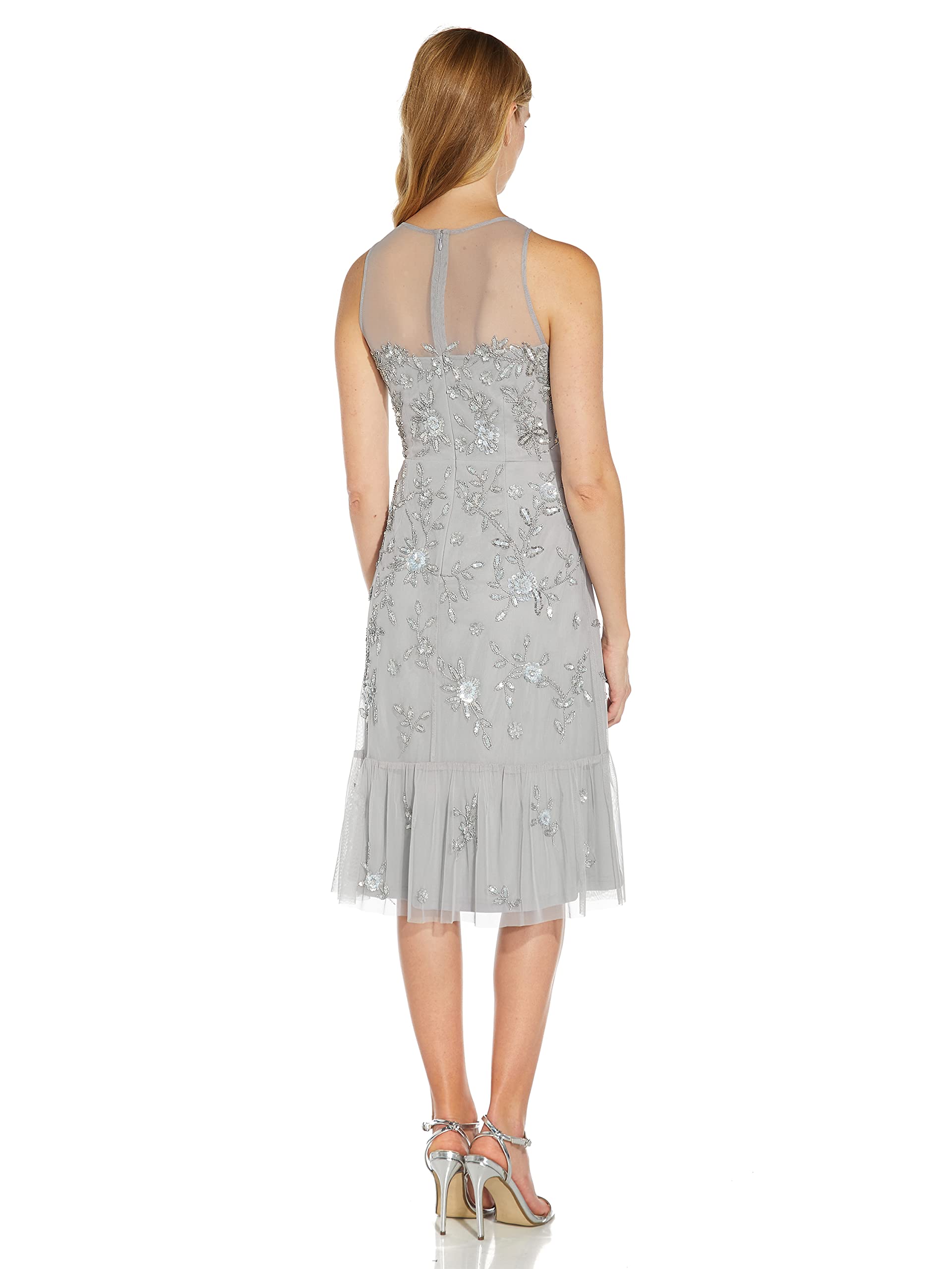 Adrianna Papell Women's Beaded Tea Length Dress - Elegant Beaded Cocktail Party Dress for Weddings, Galas & Special Occasions