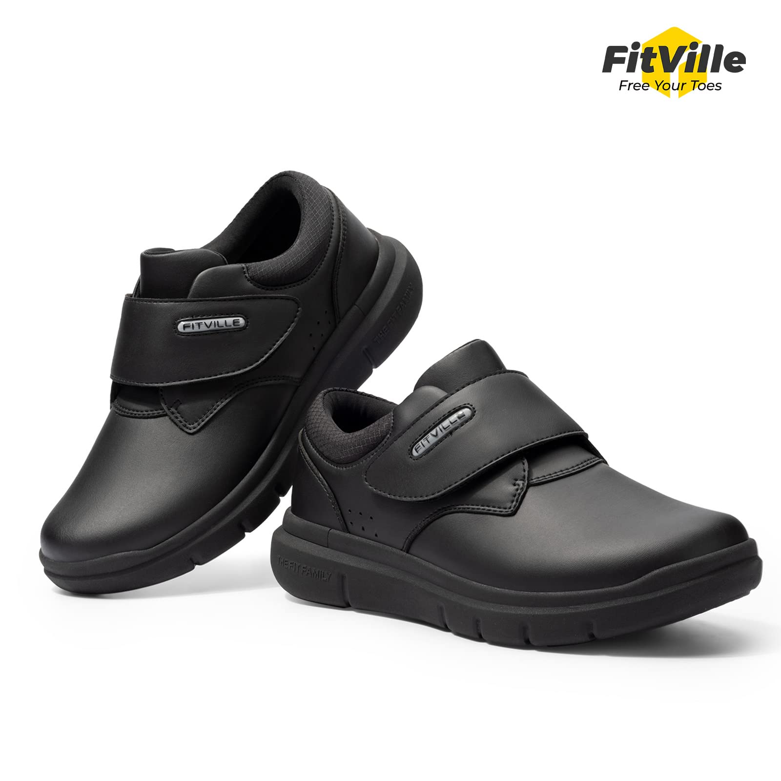 **FitVille Diabetic Shoes for Men – Extra Wide Slip-On Walking Shoes for Edema & Swollen Feet – Hook & Loop Leather Oxford Shoes – Comfortable Recovery Footwear for Daily Use & Mobility Support**    *(场景: Ideal for daily walks, post-surgery recovery, and managing diabetes-related foot conditions.)*