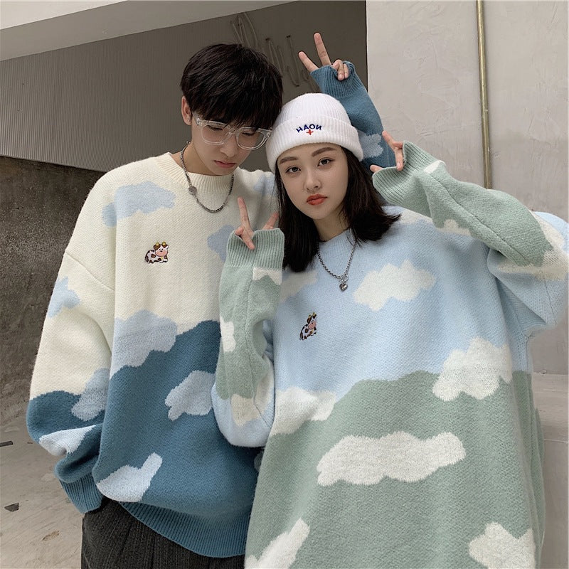 Cute Cartoon Cloud Pattern Sweater for Men & Women - Soft & Cozy Pullover for Casual Wear, Outfits & Winter Fashion
