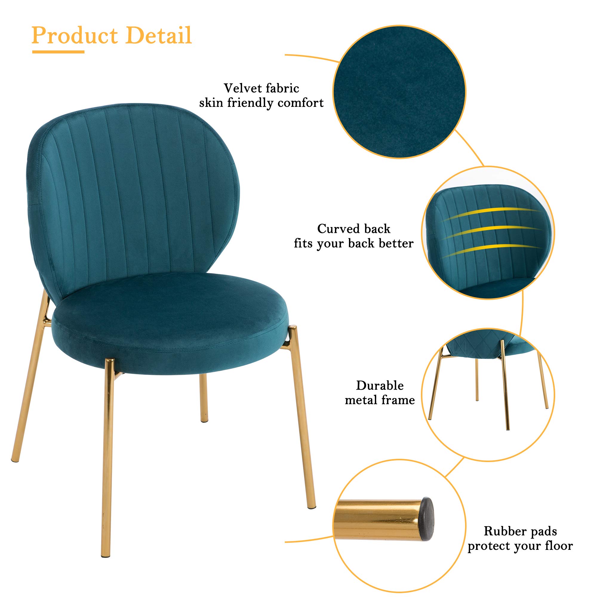 4-Piece Velvet Dining Chairs Set - Mid Century Modern Upholstered Vanity Chairs with Gold Metal Legs for Kitchen, Dining Room & Living Room | Teal Green Home Decor | Comfortable Seating for Entertaining & Daily Use