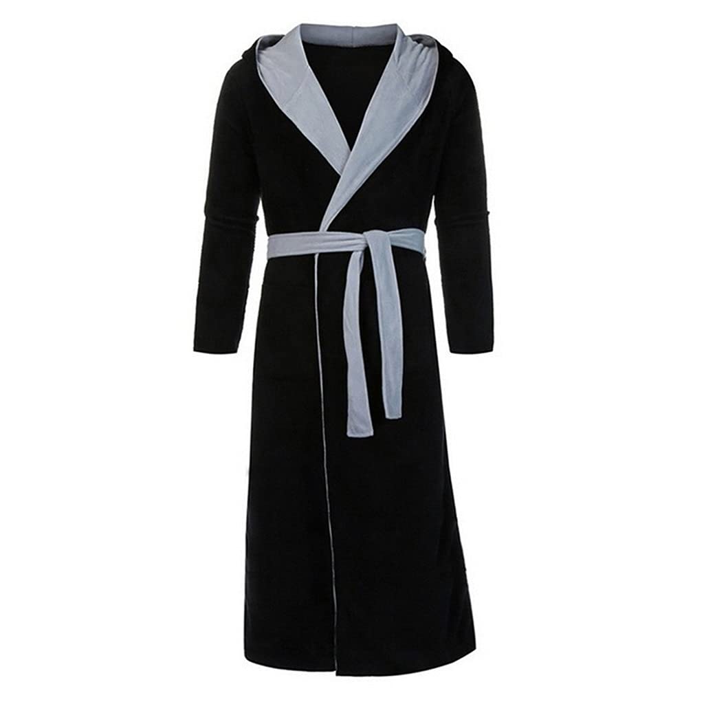Men's Hooded Bathrobe - Soft & Warm Winter Pajamas, Thick Long Plush Robe for Home, Spa & Lounge Wear - Perfect for Relaxation & Cold Weather Comfort