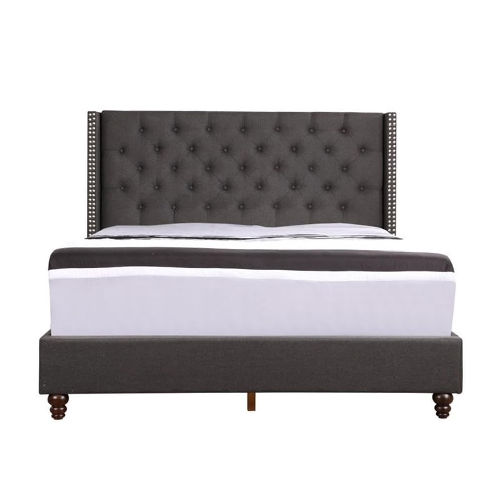 Glory Furniture Julie Fabric Upholstered Queen Size Bed Frame in Black - Modern Bedroom Furniture for Master Bedroom & Guest Room
