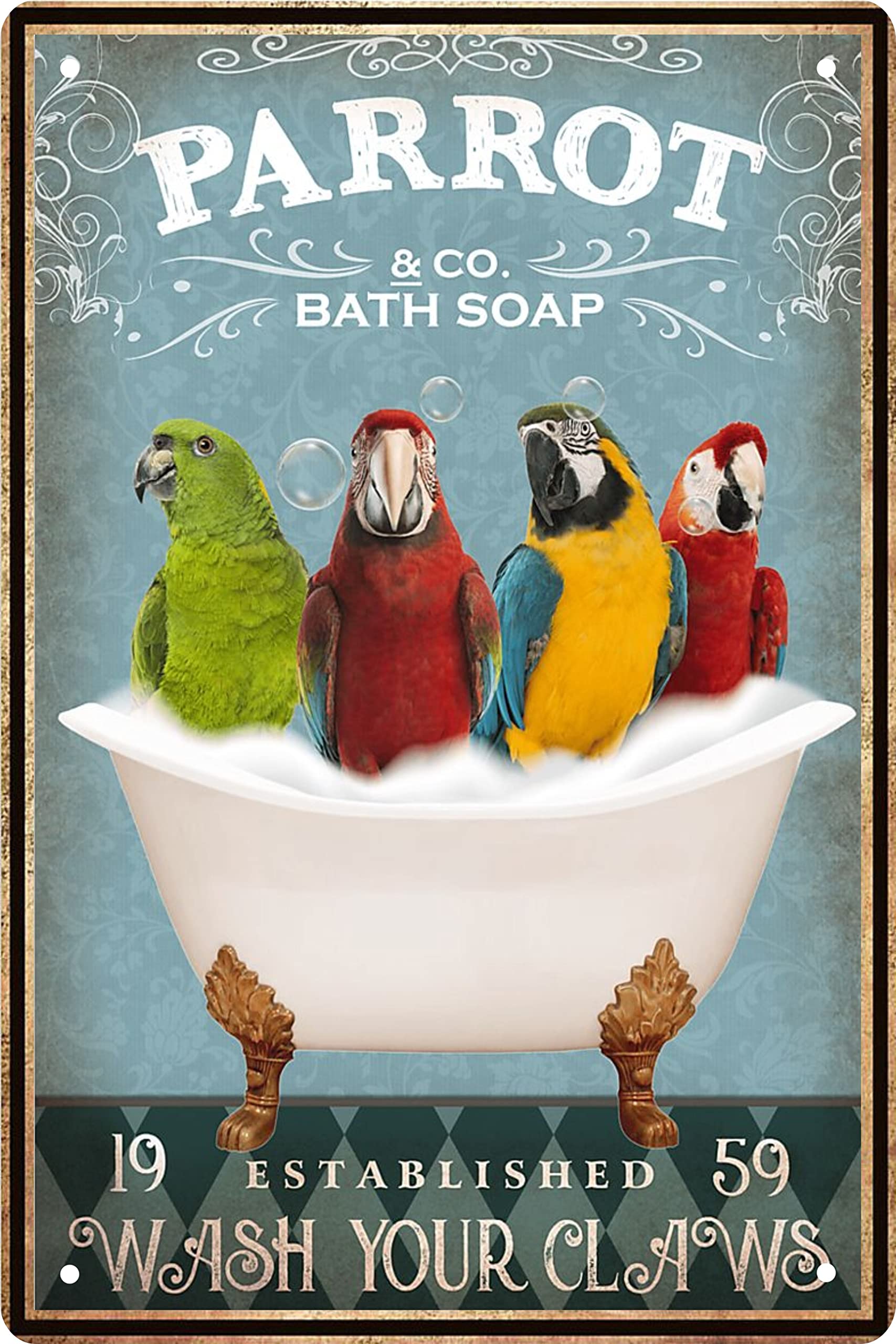 Vintage Funny Parrot Metal Tin Sign - Retro Wall Art Decor for Bathroom, Bathtub, Man Cave, Farmhouse & Bar - Perfect Gift for Parrot Lovers - 8x12 Inch Home Accessory | Ideal for Pet-Themed Rooms, Coffee Shops & Unique Wall Decor