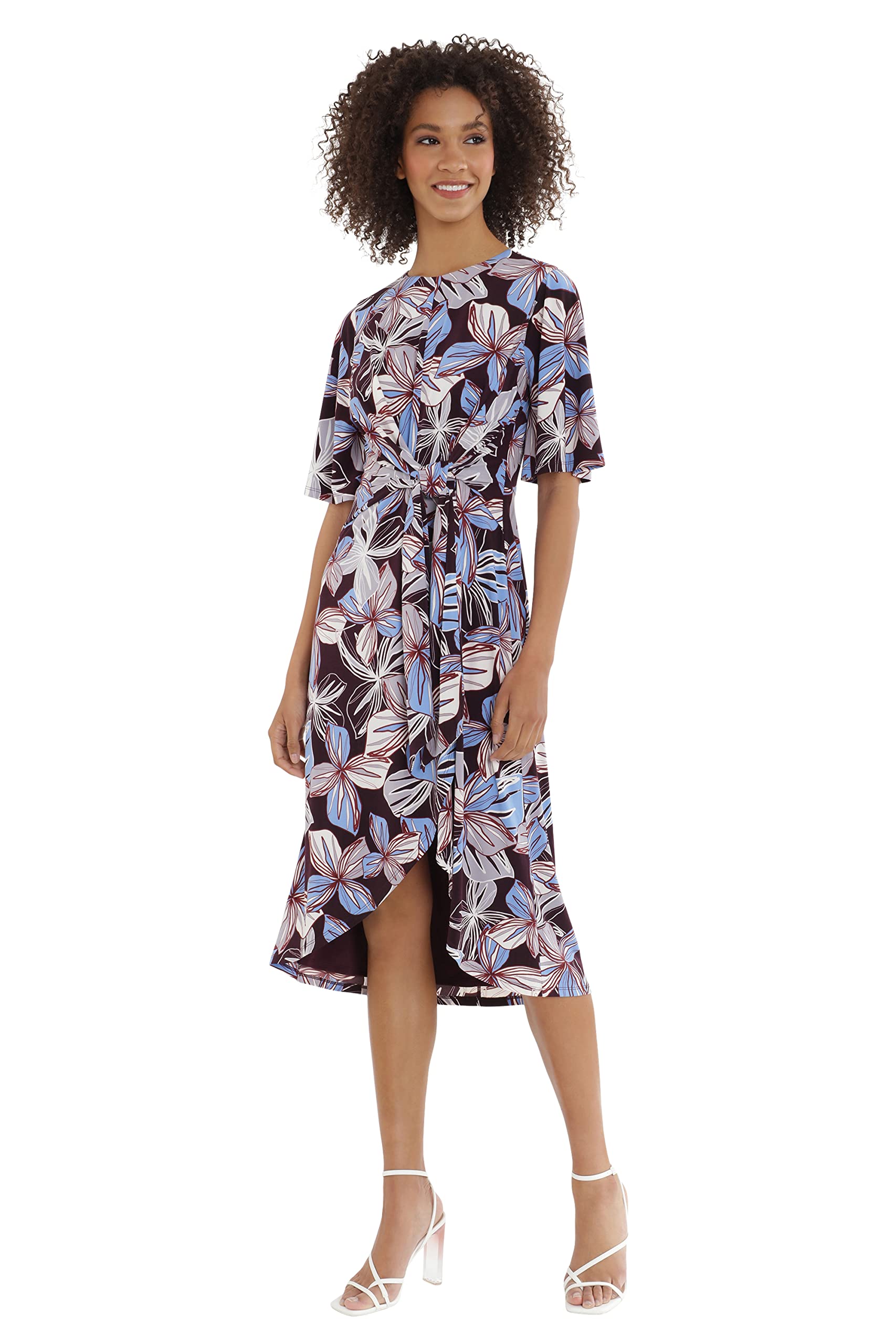 Maggy London Women's Waist Tie Wrap Skirt Dress - Elegant Flowy Midi Dress for Work, Party & Special Occasions