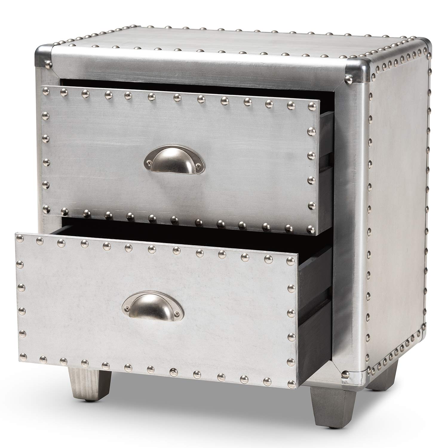 Baxton Studio Modern Nightstand with Drawer - Silver Finish Bedside Table for Bedroom, Living Room & Guest Room Storage