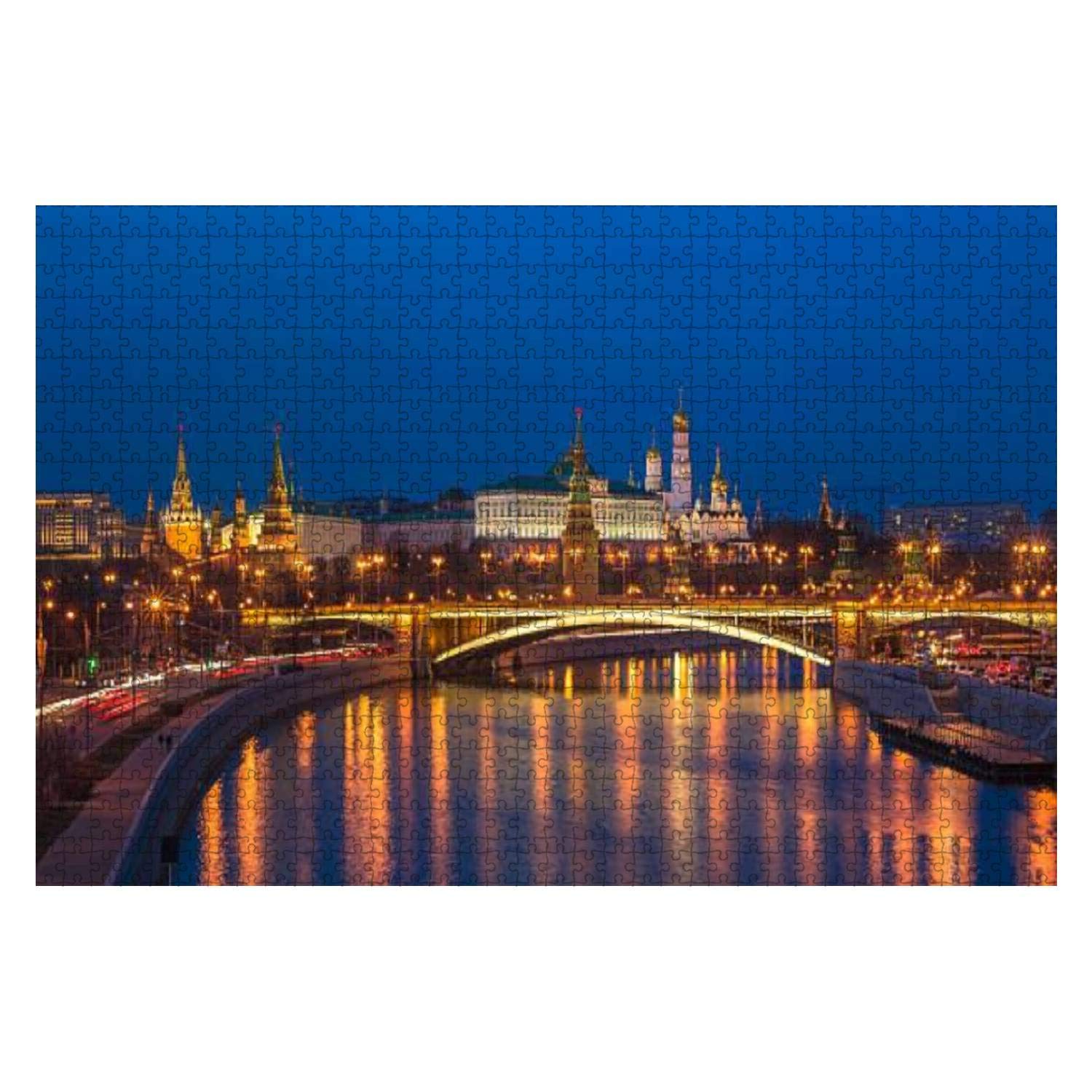 1000-Piece Wooden Jigsaw Puzzle - Stunning Night Panoramic View of Moscow Kremlin, Russia | Educational & Stress-Relief Puzzle for Adults & Kids | Perfect for Family Game Night, Classroom Activities, and Relaxation Therapy