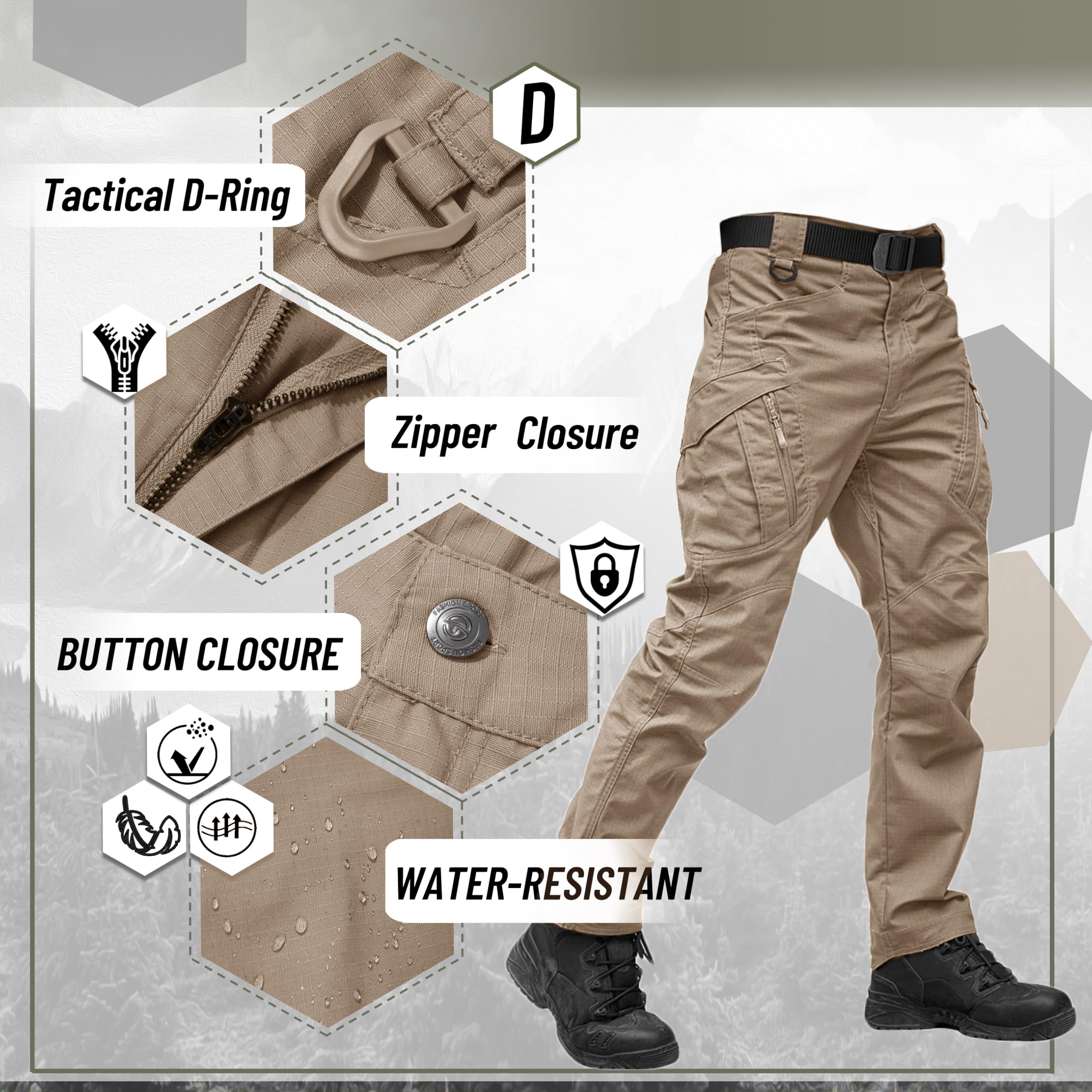 TACVASEN Men's Tactical Pants - Water Resistant Military Cargo Hiking Pants with Ripstop Fabric | Lightweight Outdoor Work Pants for Camping, Hunting & Adventure Activities
