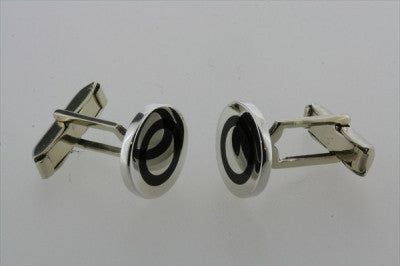 Sterling Silver Round Black Ring Cufflinks for Men - Elegant Dress Accessories for Weddings, Business & Formal Events