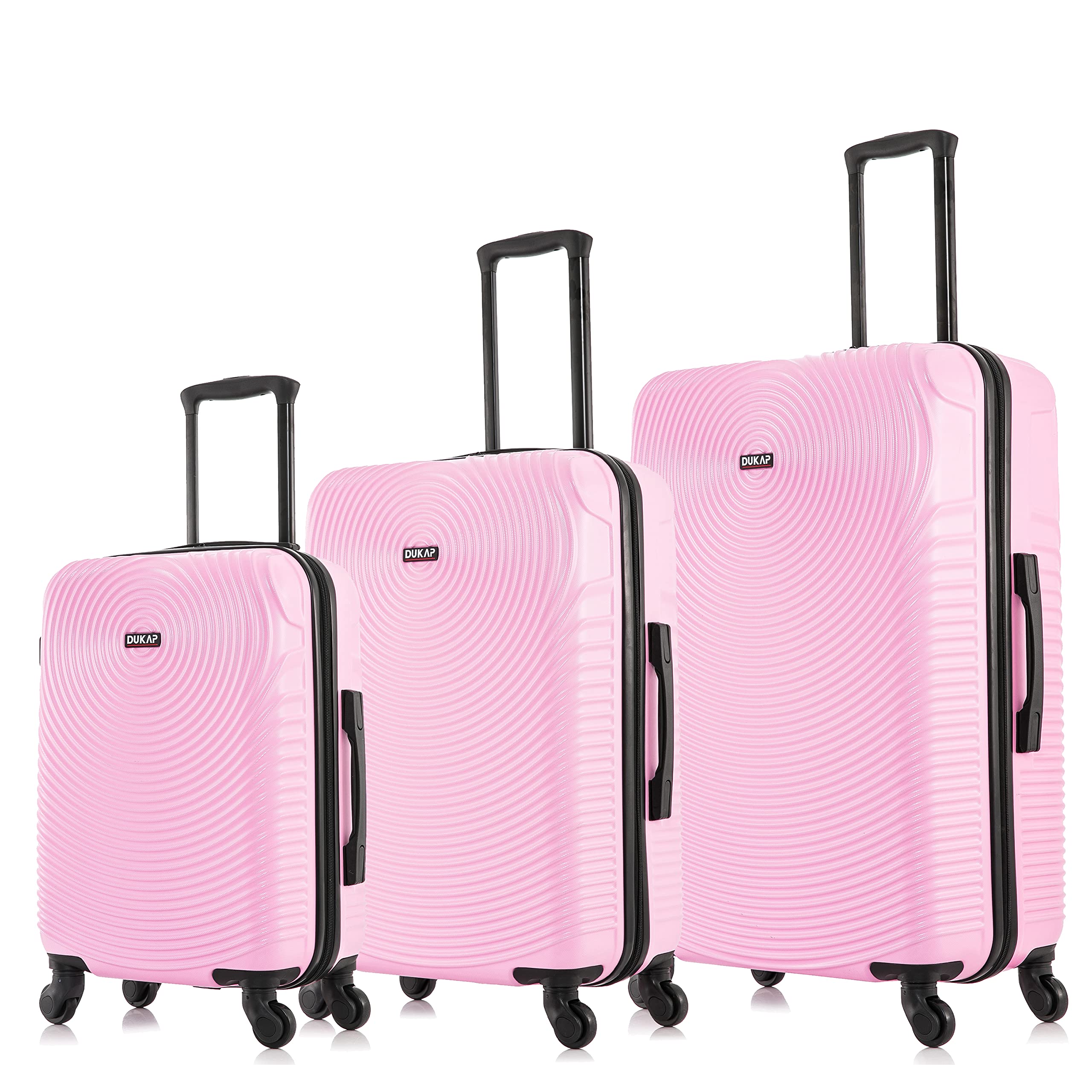 DUKAP INCEPTION 3-Piece Hardshell Luggage Set with Spinner Wheels - 20in, 24in, 28in Lightweight Durable Suitcases with Trolley Handle - Pink Travel Luggage for Family Vacations, Business Trips & International Travel