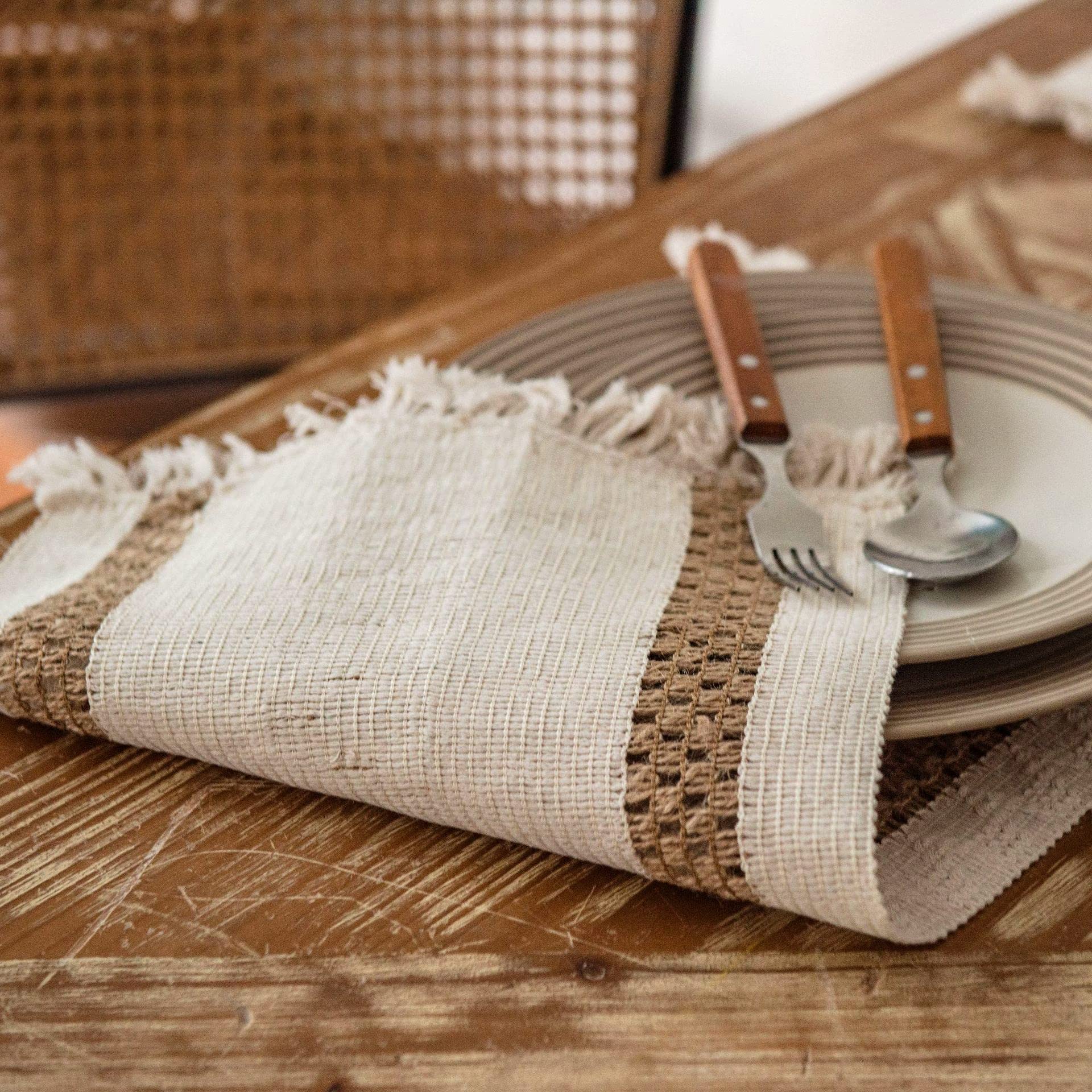 Set of 4 Bohemian Style Handmade Macrame Cotton Placemats - Rectangle Woven Jute Table Mats with Tassel Fringe for Farmhouse Dining, Coffee Table Decor & Kitchen Accessories | Perfect for Boho Home Decor, Dinner Parties & Rustic Tablescapes