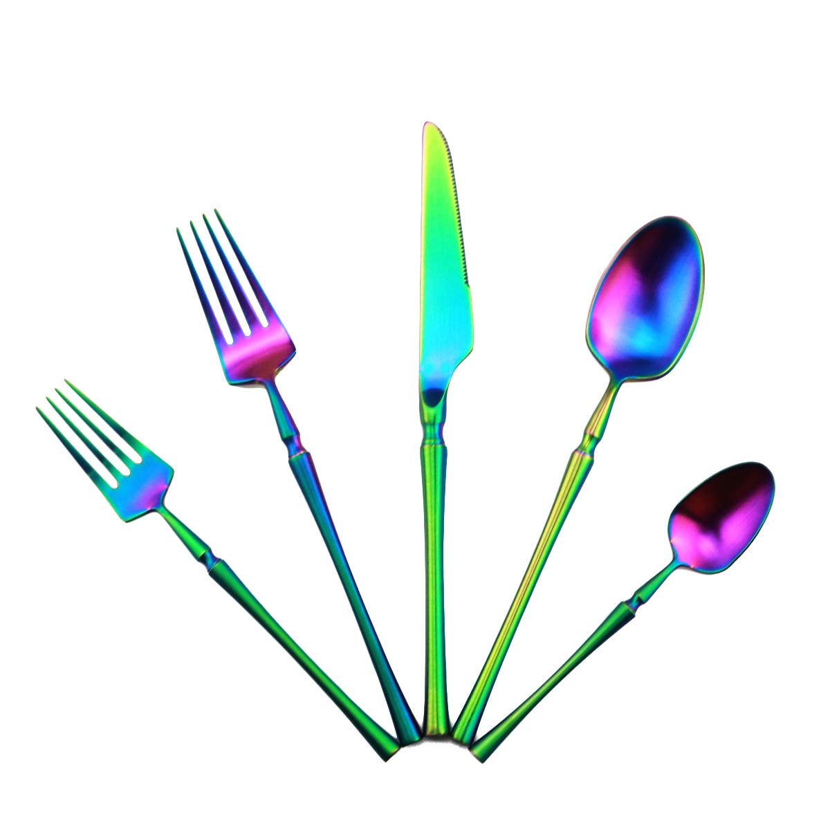 20-Piece Iridescent Flatware Set - 18/10 Stainless Steel Rainbow Silverware | Reusable Cutlery Set for 4 with Dinner Fork, Knife, Spoon & Dessert Fork | Elegant Tableware for Wedding, Party & Daily Dining