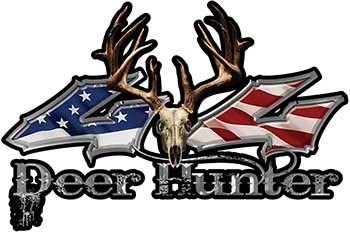 Reflective Deer Hunter Twisted Series 4x4 Truck Bedside & Fender Emblem Decals with American Flag - Durable Off-Road Accessories for Pickup Trucks, Hunting Vehicles & Outdoor Adventures