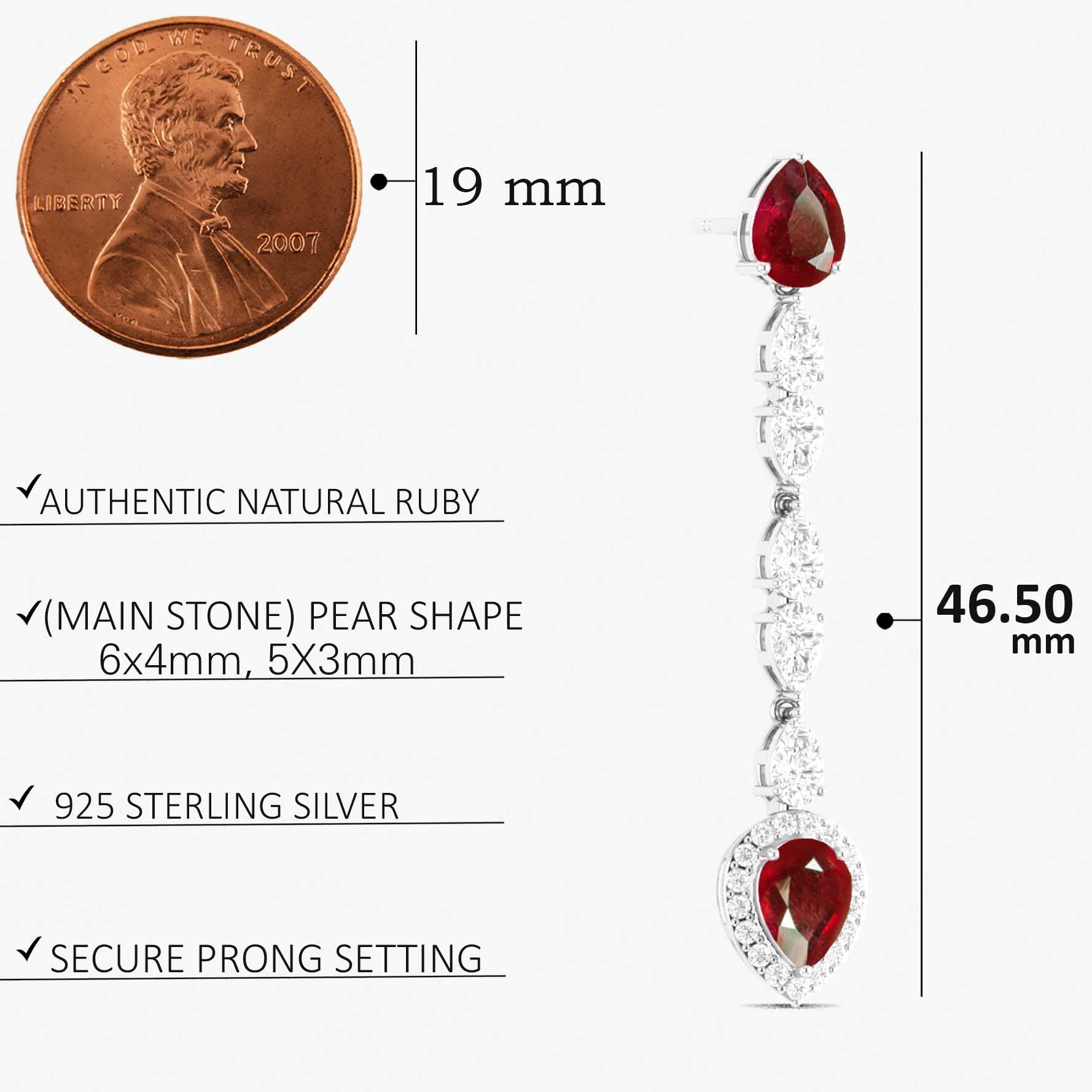 Authentic Red Ruby Long Drop Stud Earrings for Women – Elegant Dangling Jewelry for Parties, Weddings & Special Occasions