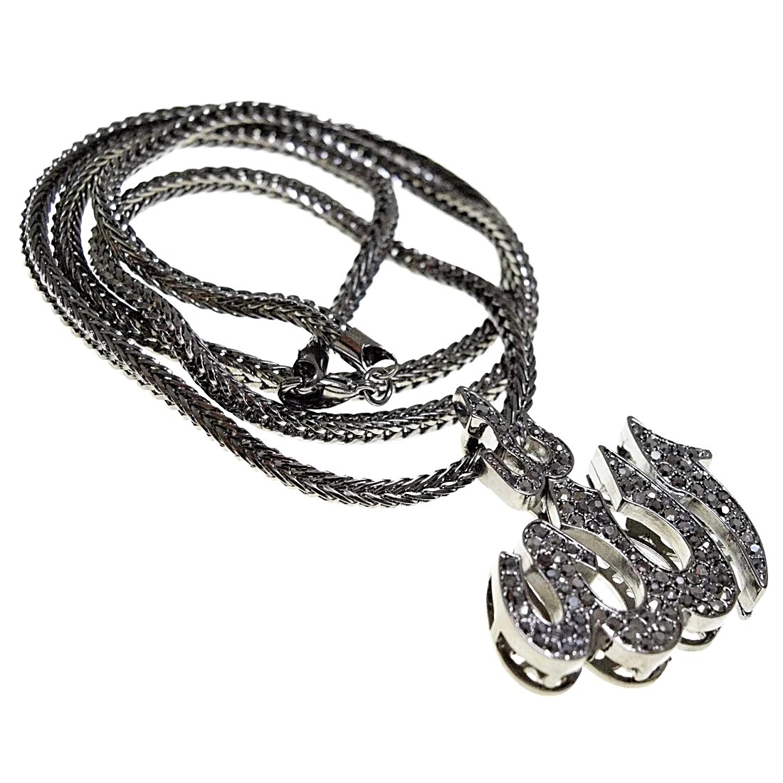 Allah Islamic Pendant Necklace - 36 Inch Franco Chain with Hematite & Iced Out Design for Muslim Men | Perfect for Eid, Ramadan & Religious Occasions