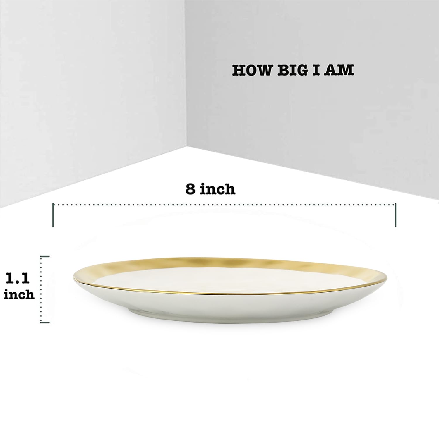 Vicrays 8 Inch Ceramic Dessert Salad Plates Set of 6 - Round Scratch Resistant Dishwasher Safe Appetizer Plates for Home & Restaurant Use - Elegant White with Gold Trim - Perfect for Dinner Parties, Weddings & Holiday Gatherings
